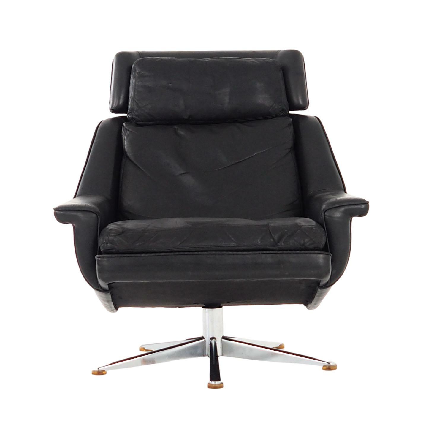 Vintage office chair leather black 1970s 0