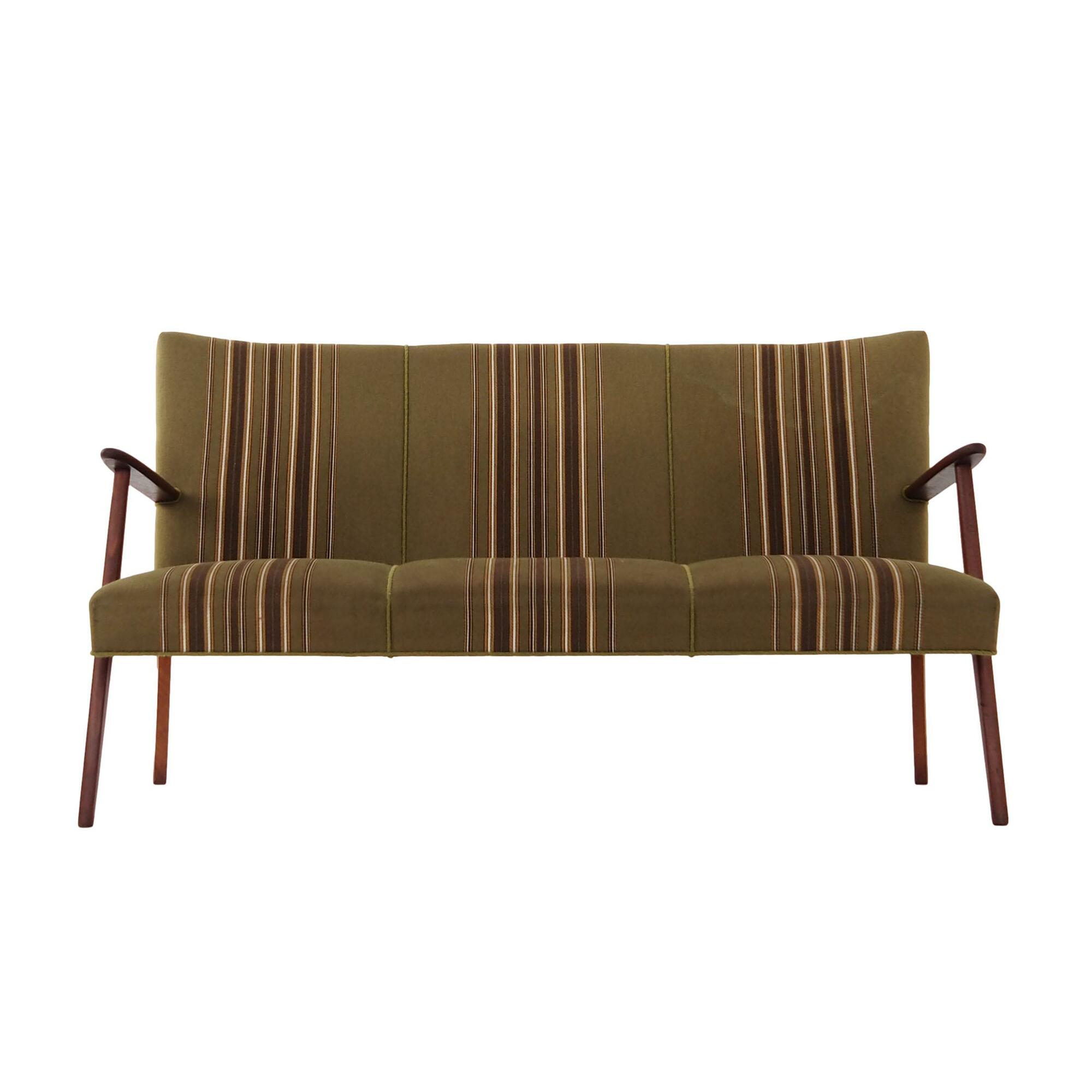 Vintage Sofa Teak wood Textile Green 1960s 0