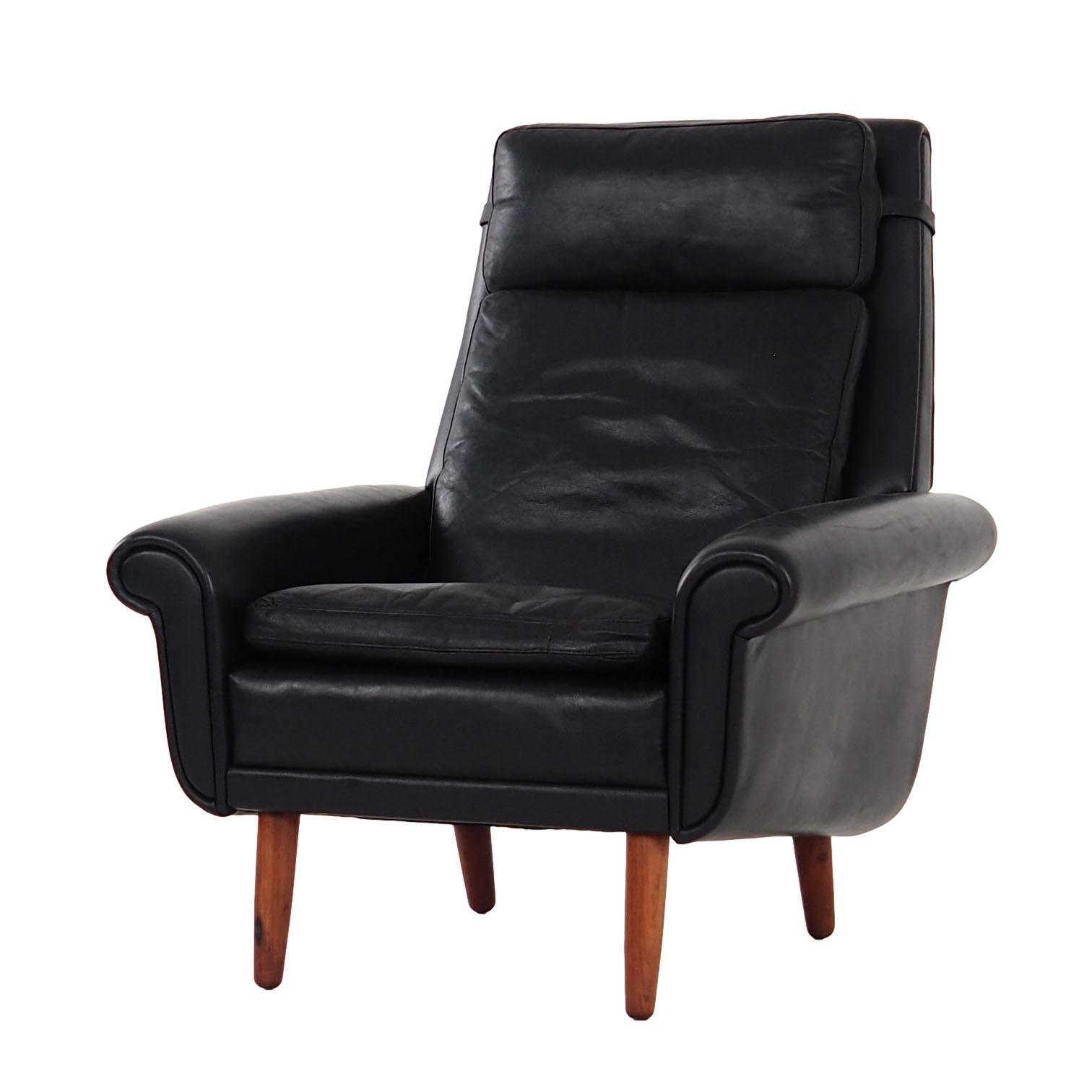 Vintage armchair, natural leather, wood, black, 1970s 0