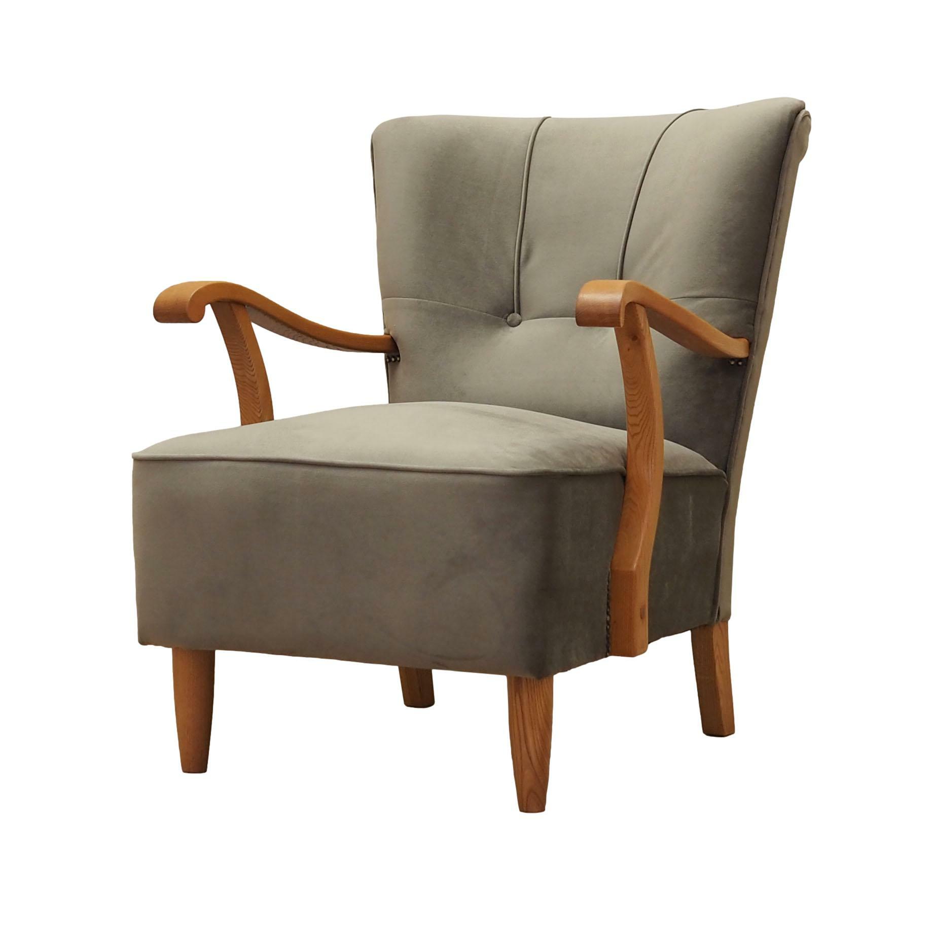 Vintage armchair beech wood velvet grey 1960s 0