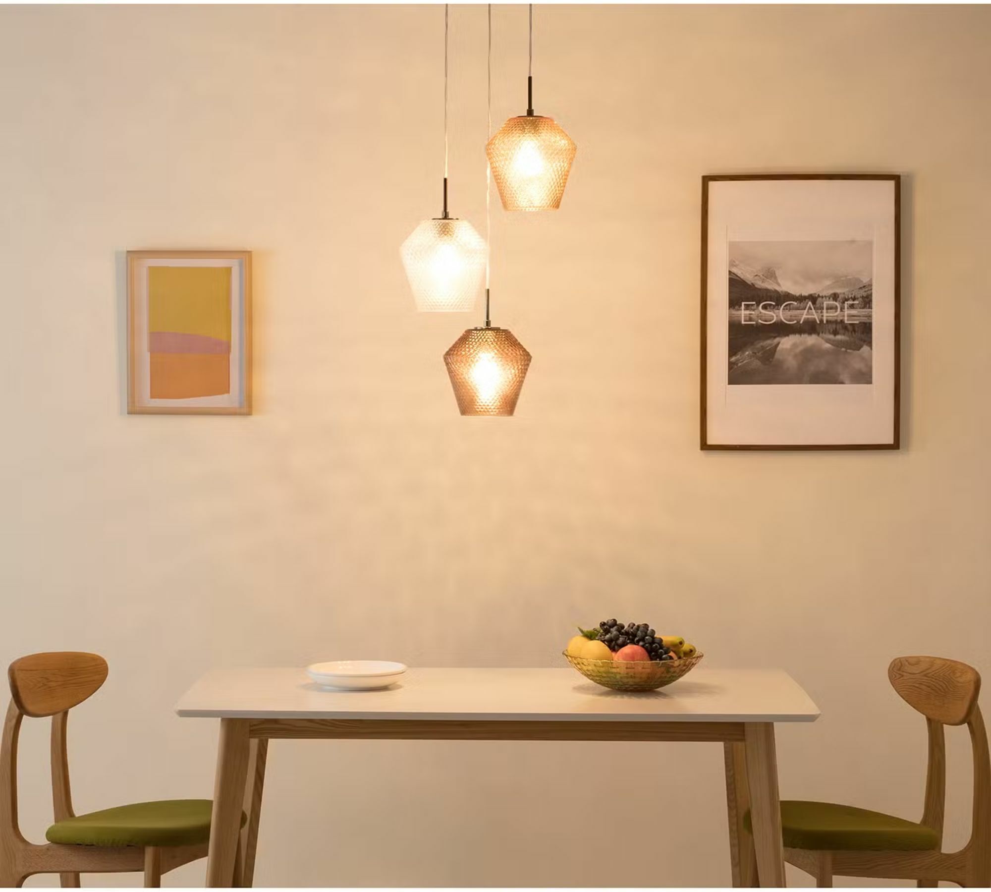 Pendant lamp 3-flame metal glass cream 0
