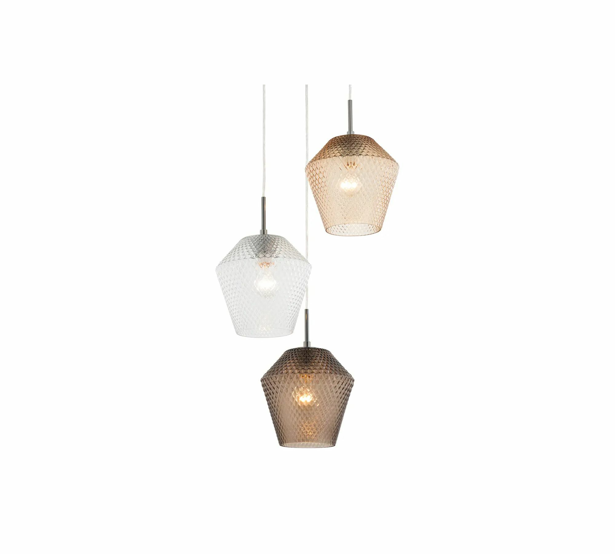 Pendant lamp 3-flame metal glass cream 1