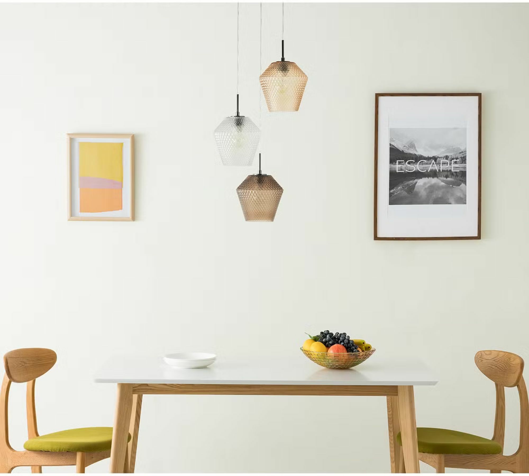 Pendant lamp 3-flame metal glass cream 6