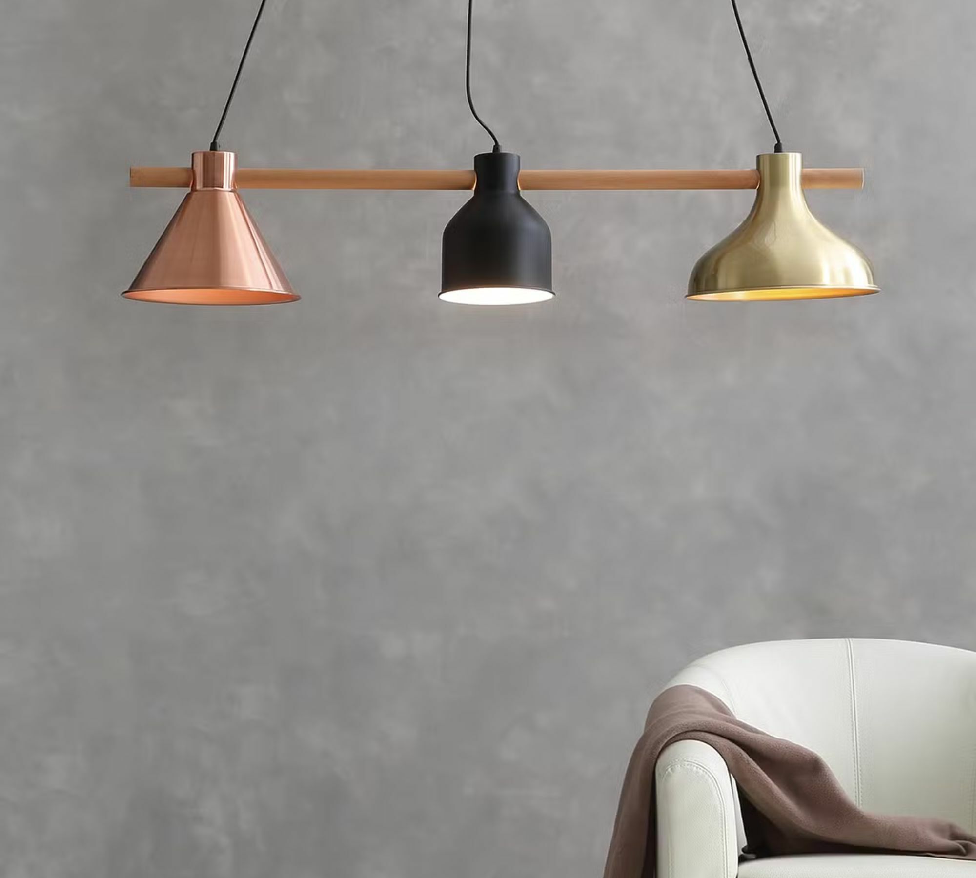 Pendant lamp Lavaca iron / solid beech 3-bulb 0