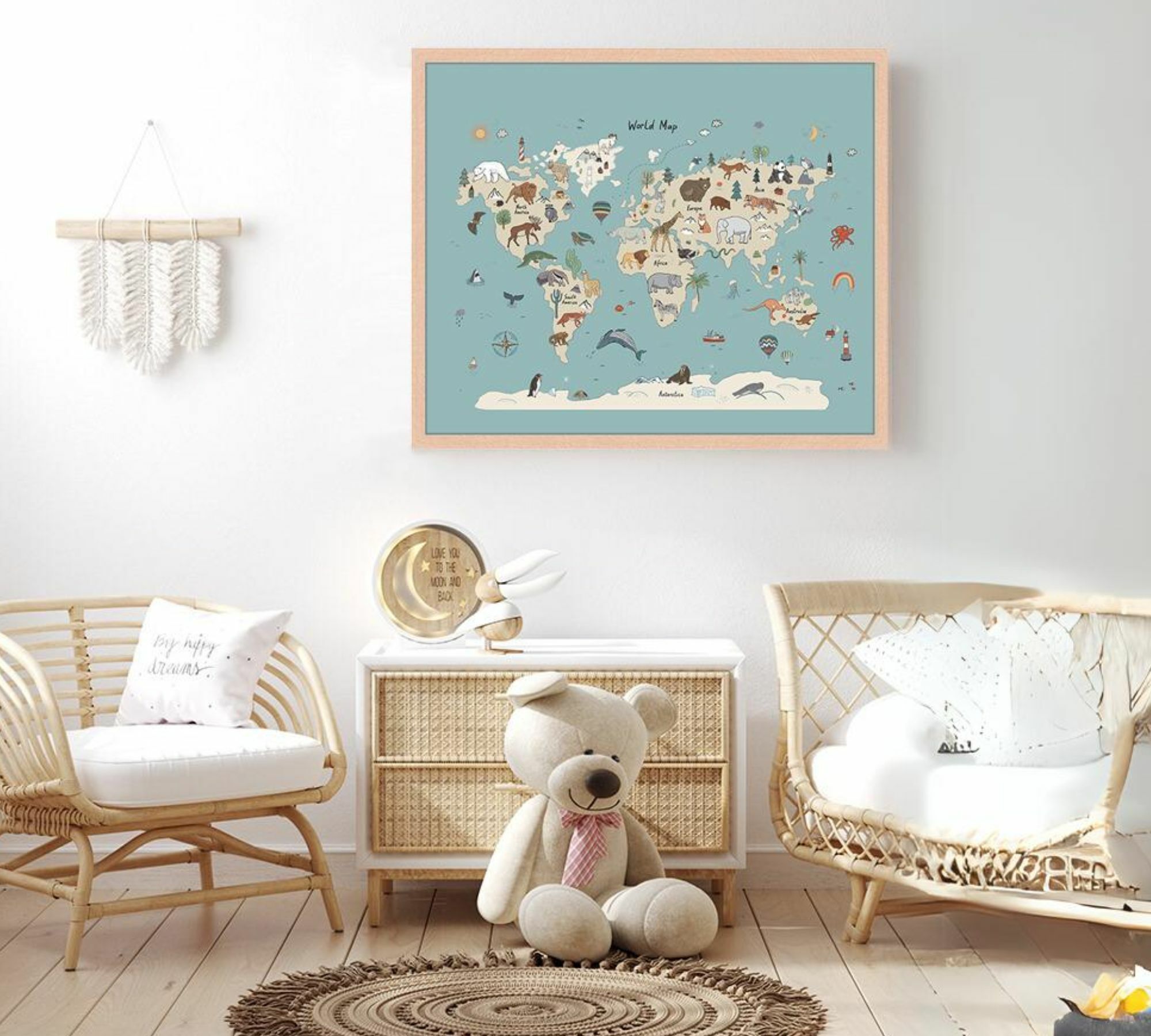 Animals Map Art Print Paper Multicolor 3