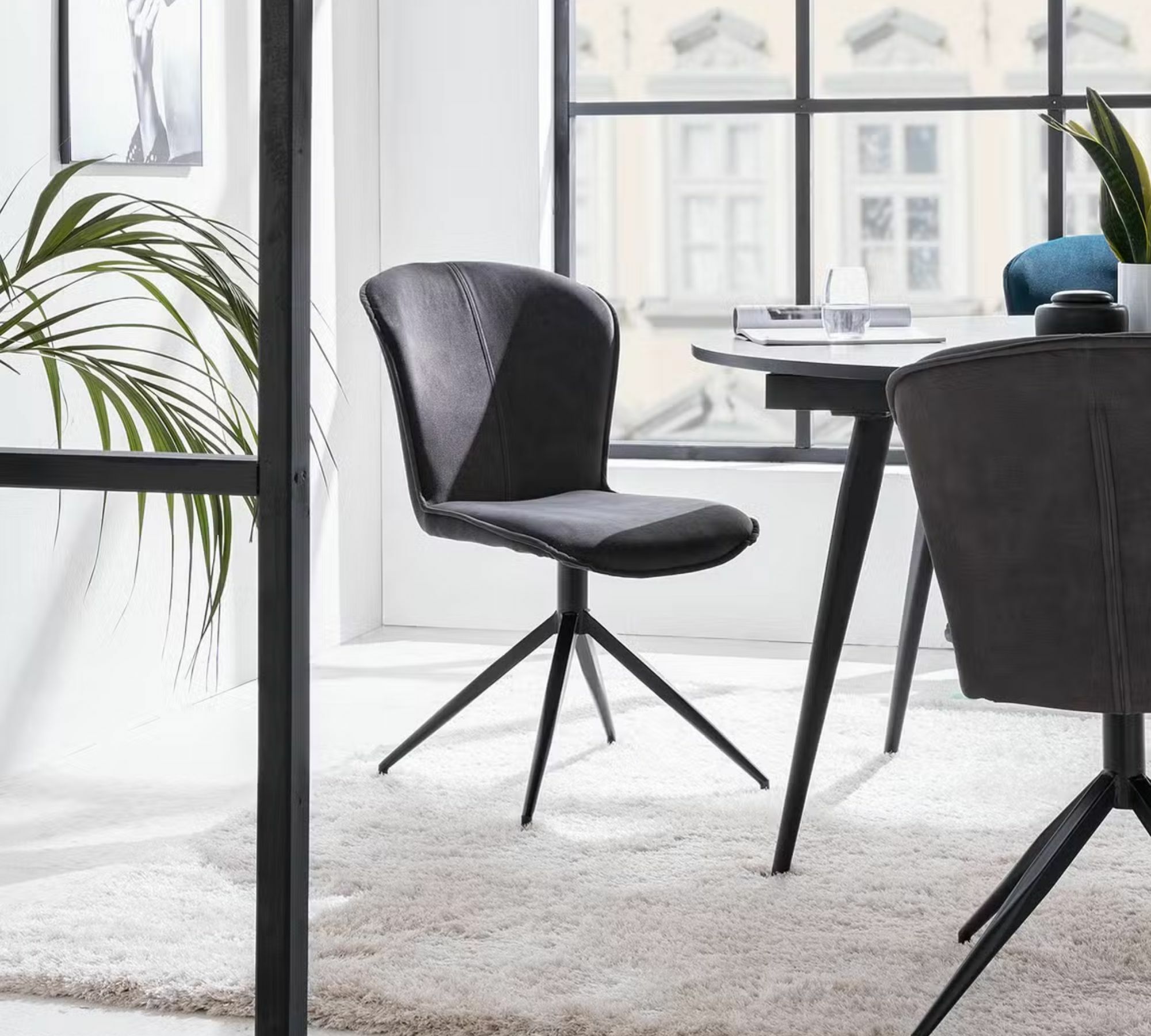 2x Upholstered chair metal velvet dark gray 1