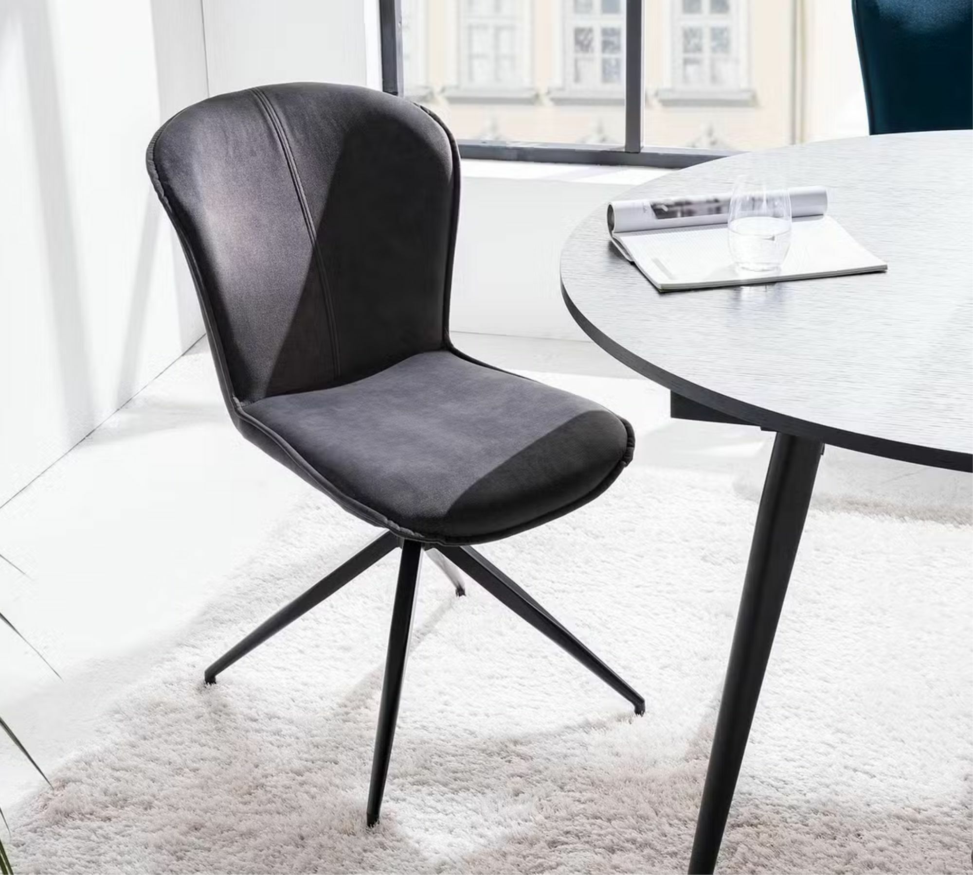 2x Upholstered chair metal velvet dark gray 2
