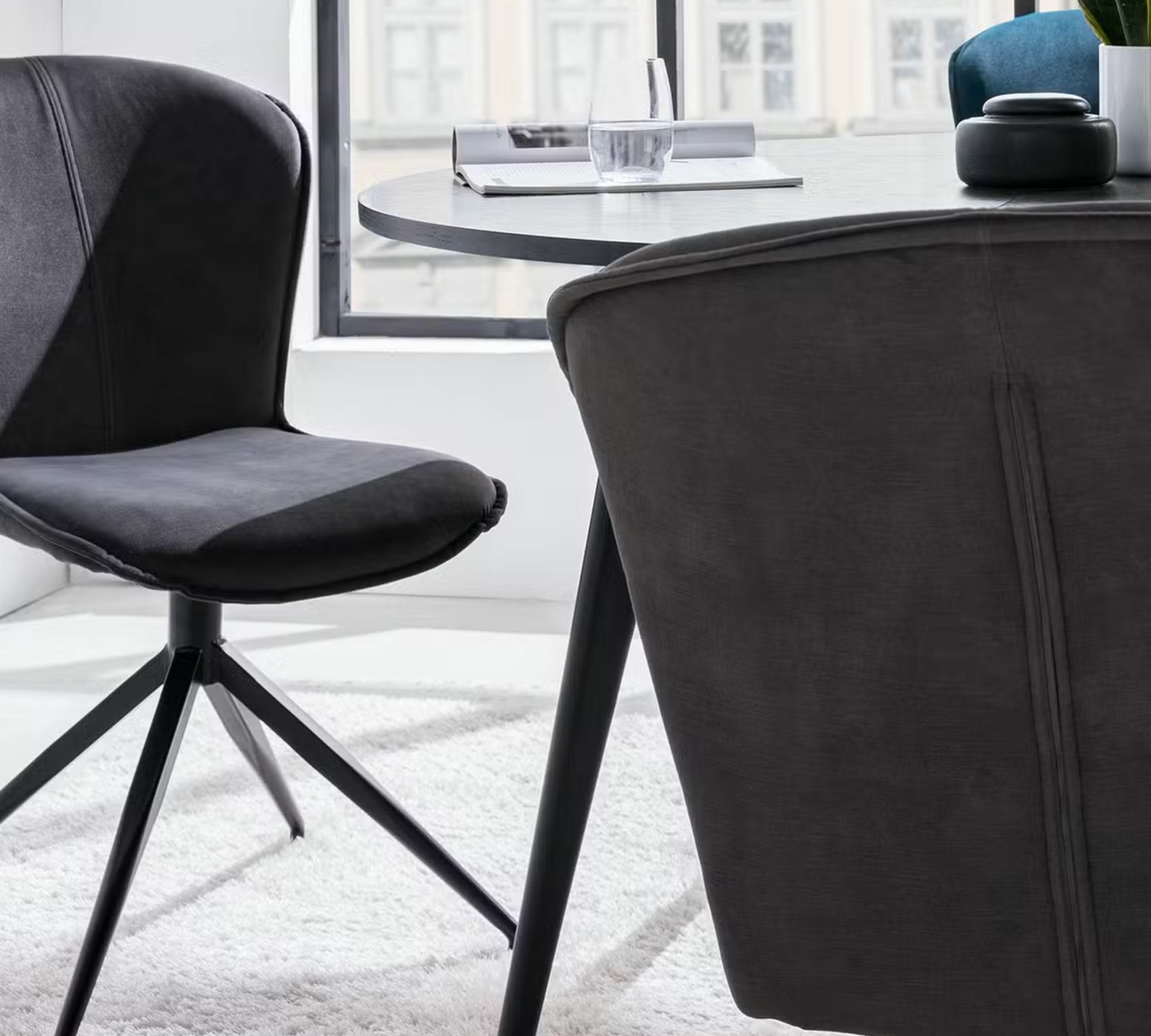 2x Upholstered chair metal velvet dark gray 3
