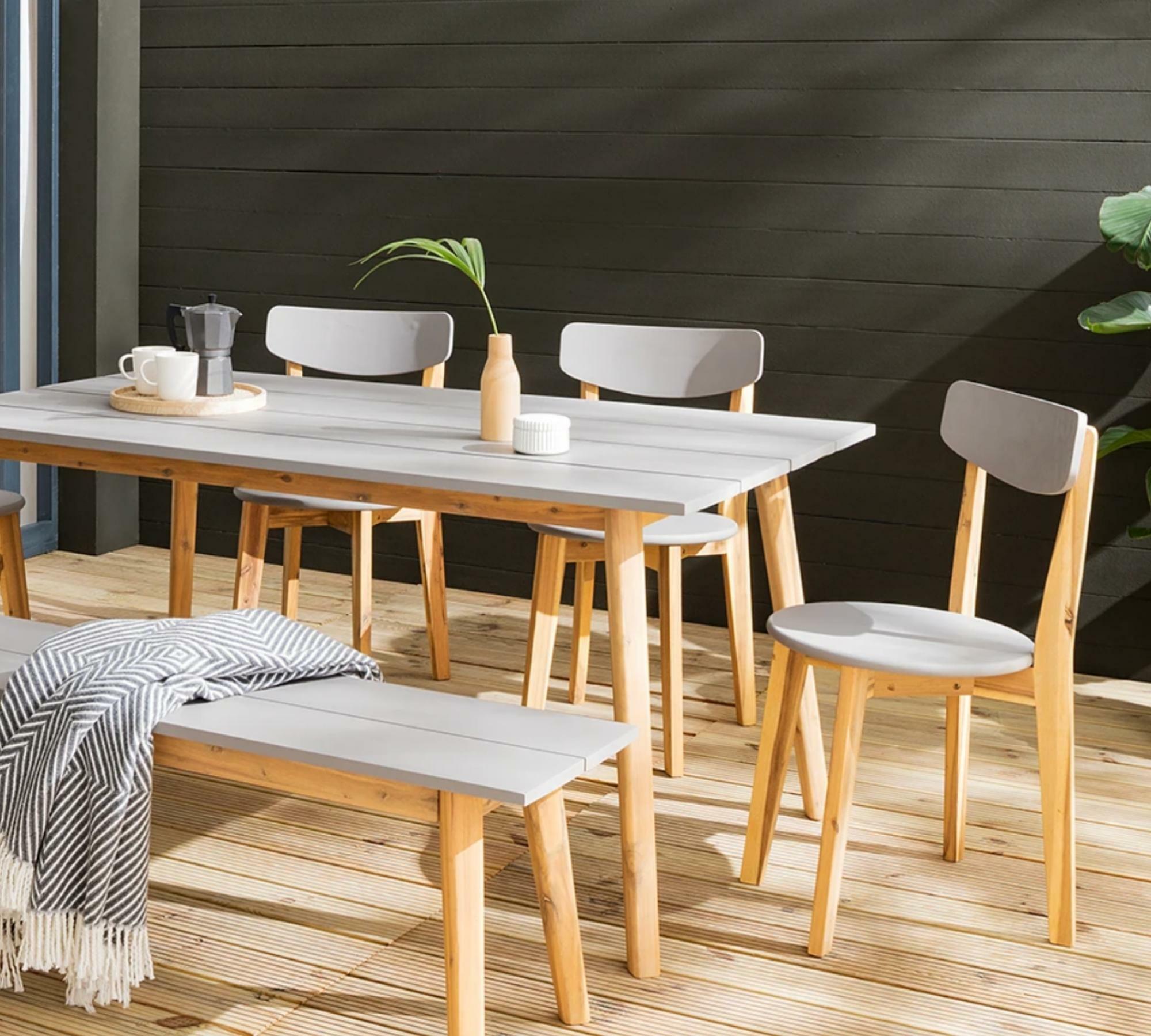 2x Garden chair solid wood acacia coated grey 5