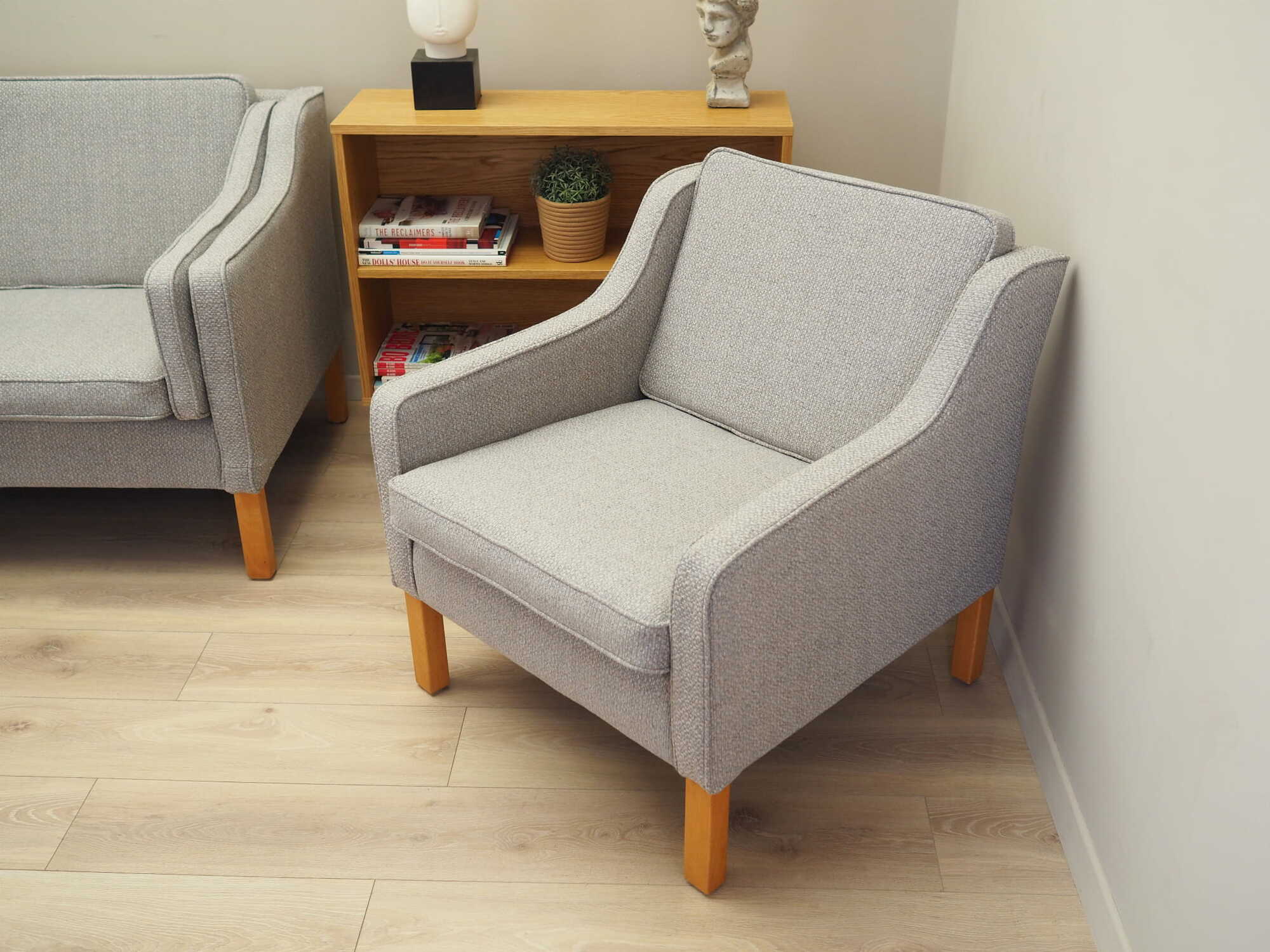 Vintage armchair beech wood textile grey 1970s 2