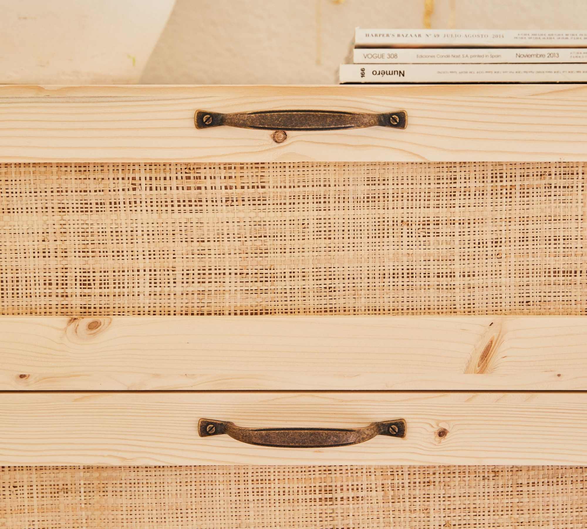 Kommode mit Geflecht 4 Schubladen Holz Kiefer 2
