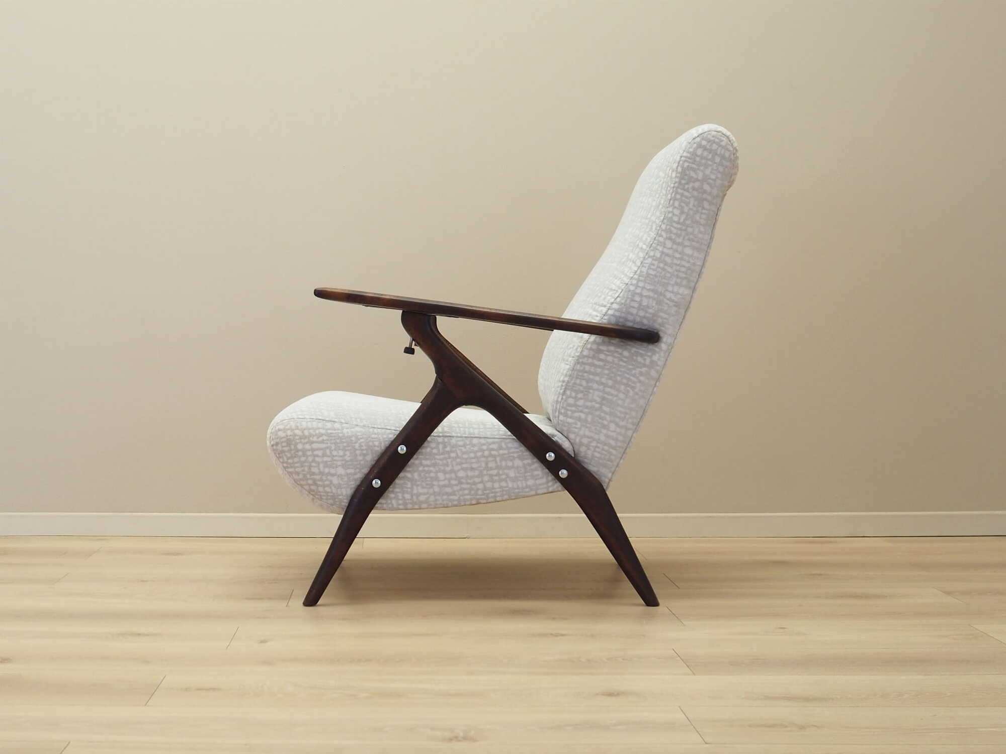 Vintage armchair beech wood textile white 1970s 2
