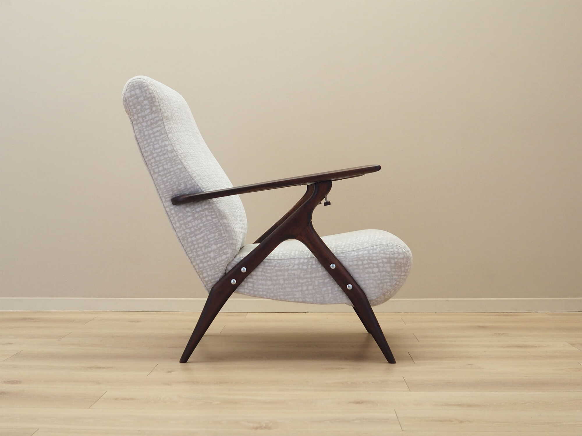 Vintage armchair beech wood textile white 1970s 6