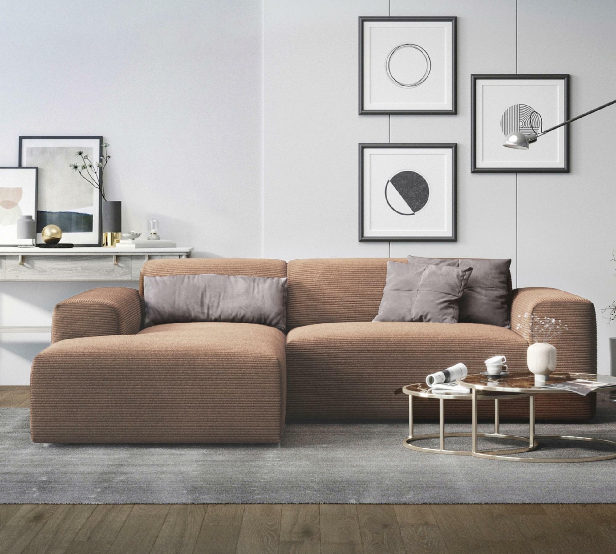 Karen 2-Sitzer Sofa Récamiere Links Cord Samt Haselnuss 7