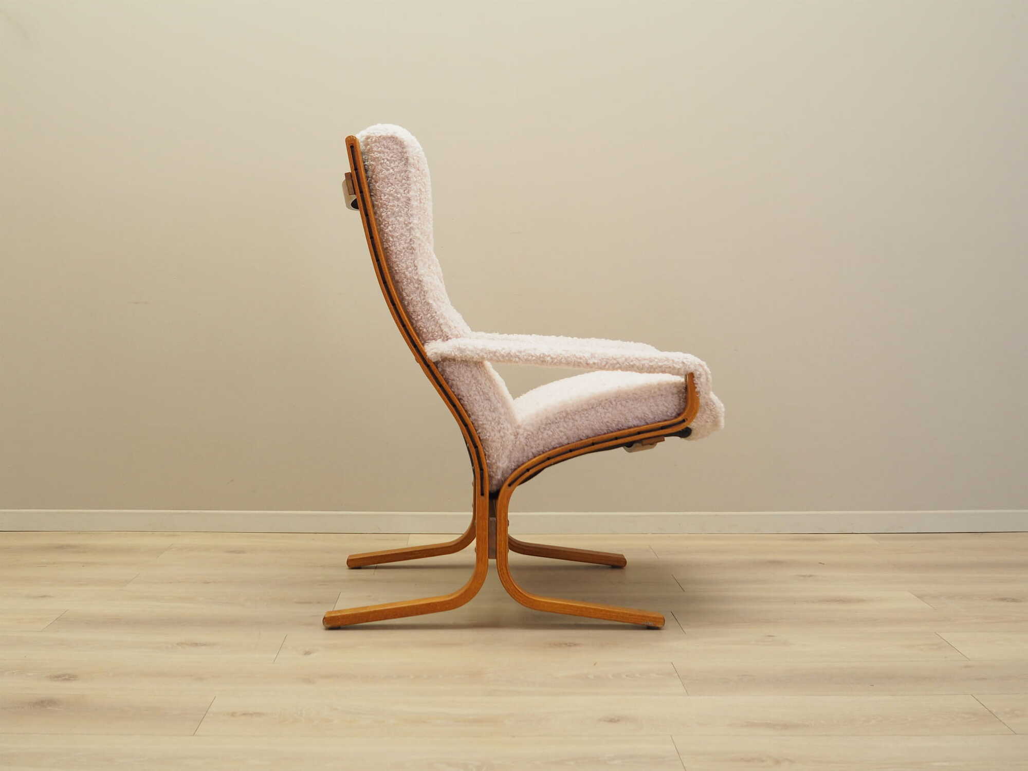 Vintage armchair textile wood cream 1970s 6