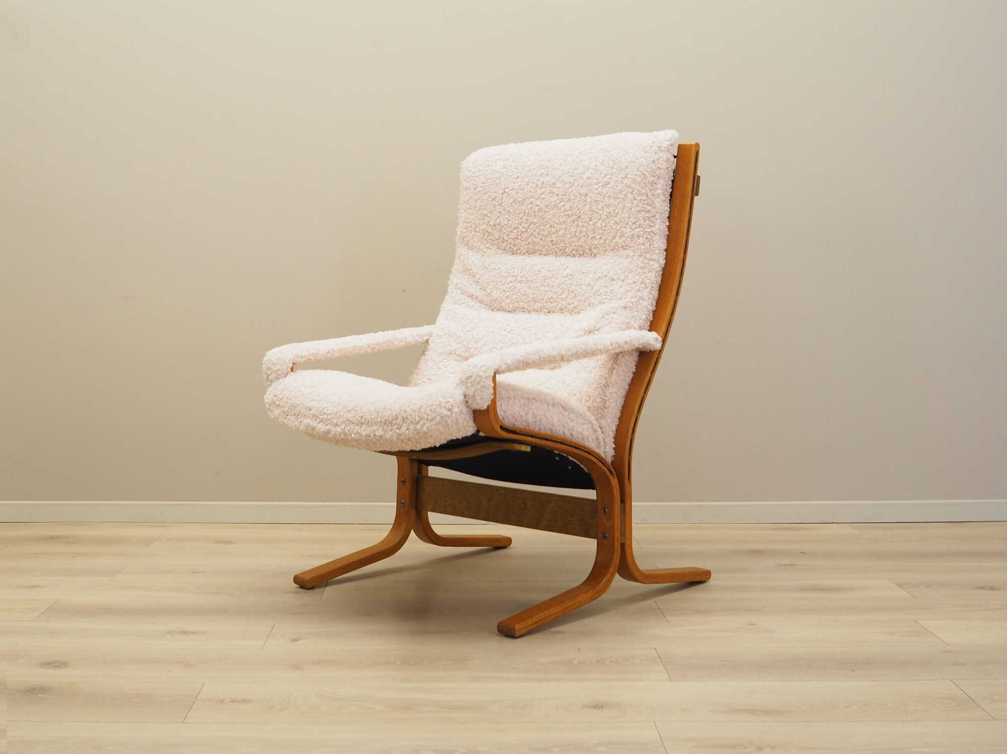 Vintage armchair textile wood cream 1970s 2