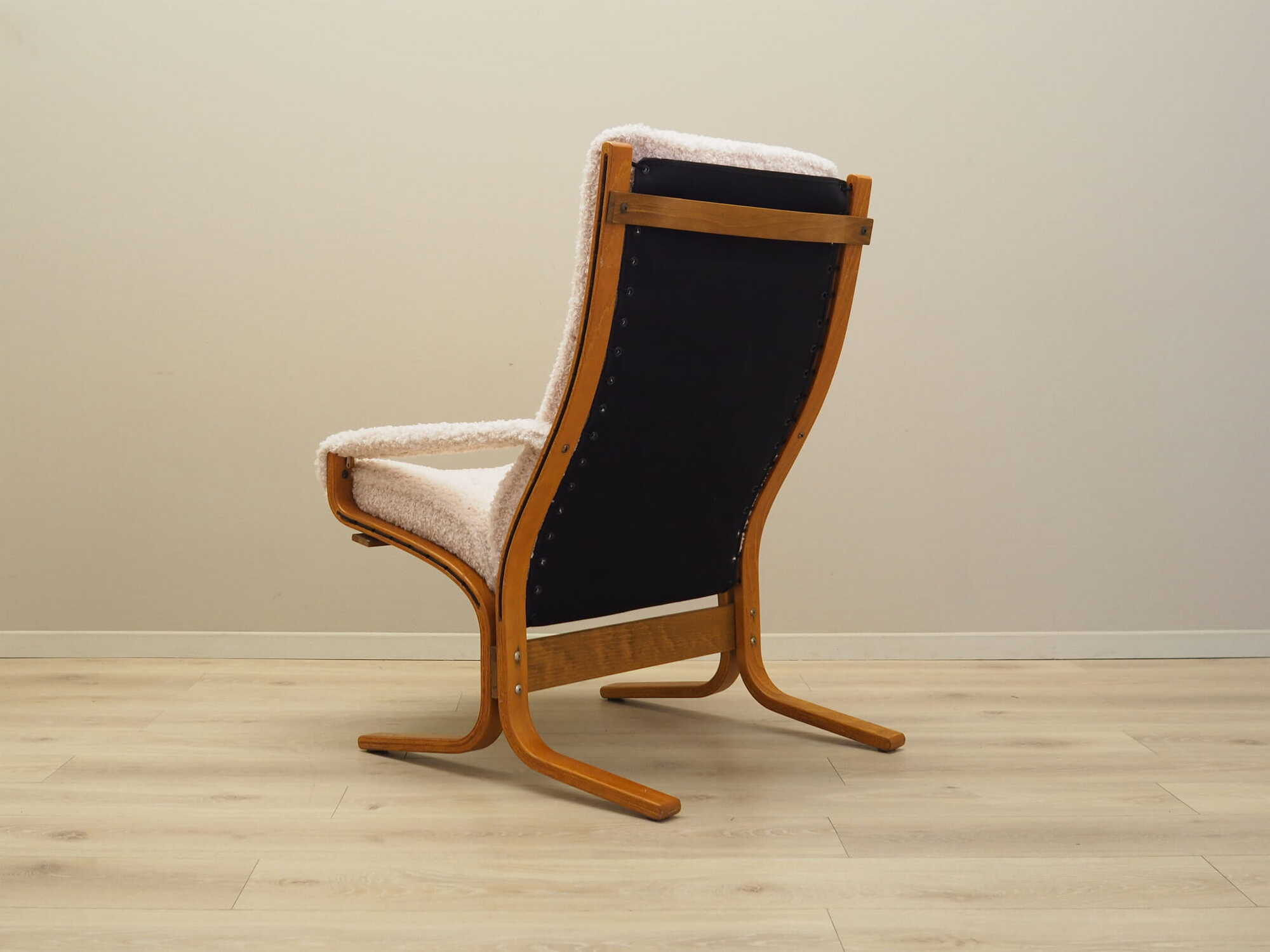 Vintage armchair textile wood cream 1970s 4