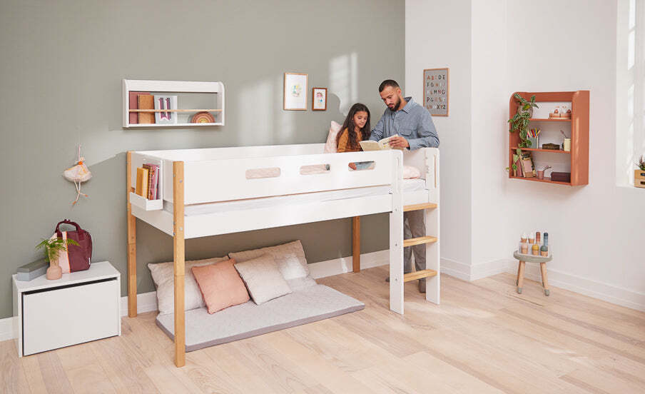 Dots 3 in 1 Kinderbank & Aufbewahrungsbox Holz Weiß 2