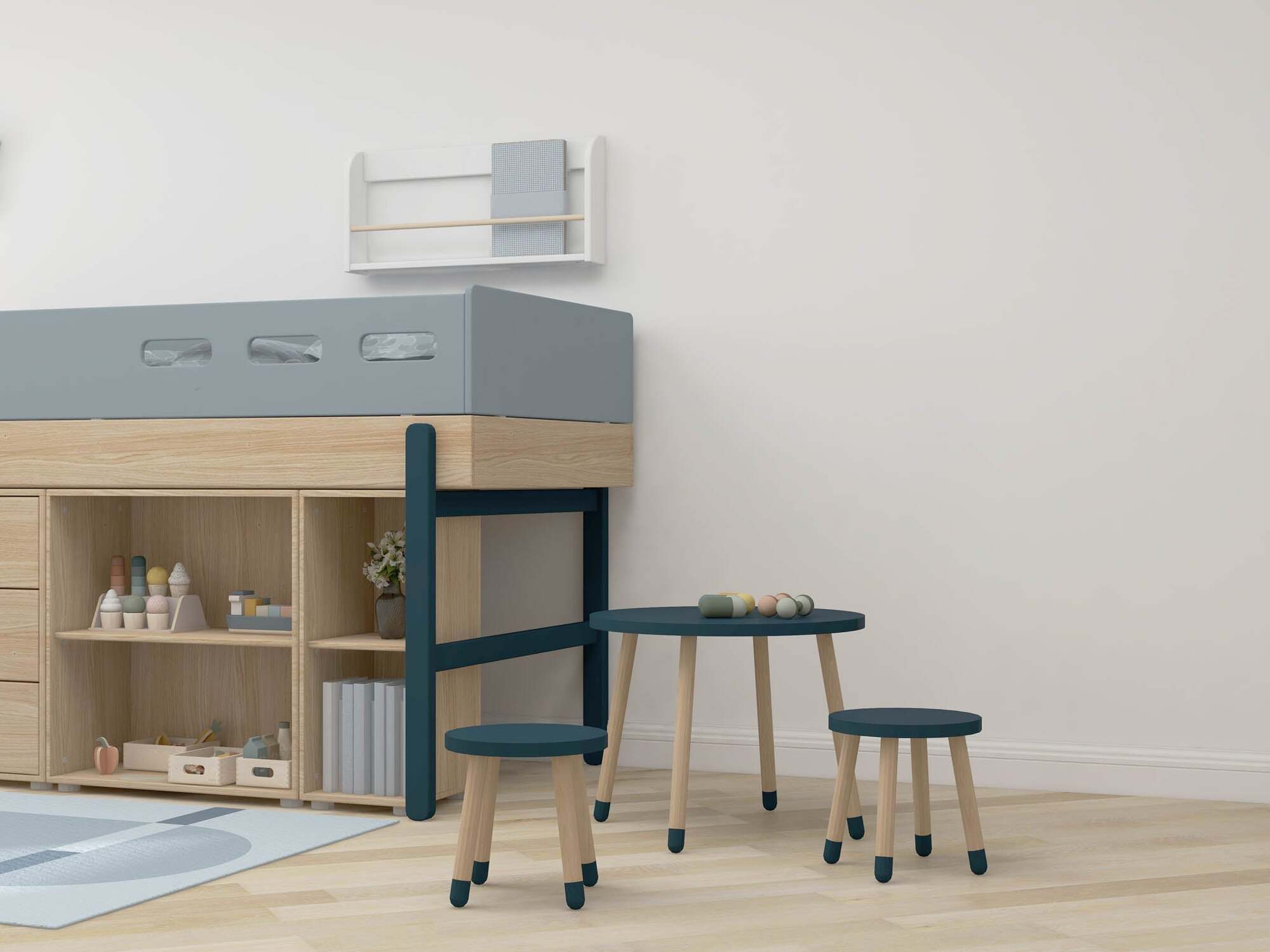 Dots Kinderhocker Eschenholz Dunkelblau 2