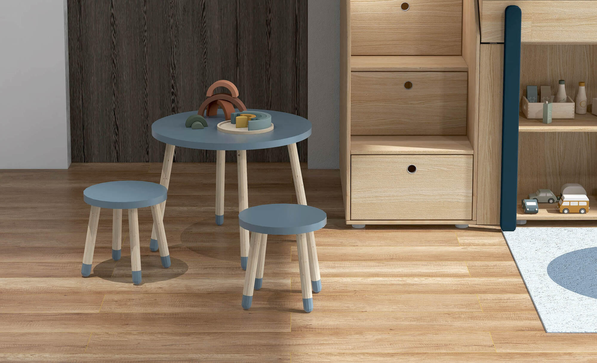 Dots Kindertisch Eschenholz Dunkelblau 3