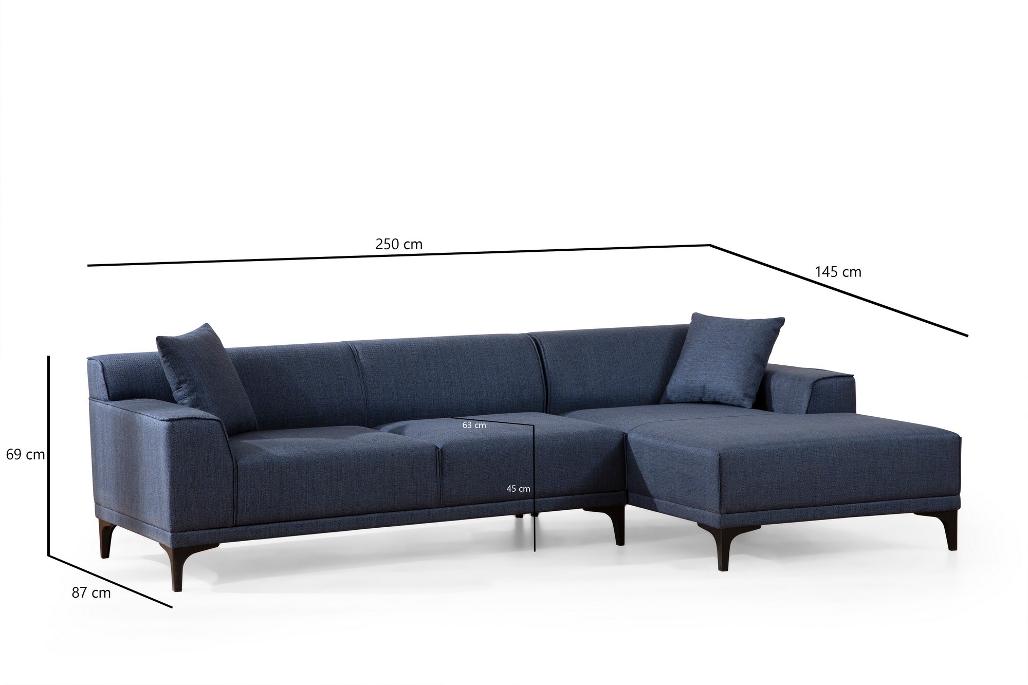 Modern Sofa Chaise Lounge Right Blue 6