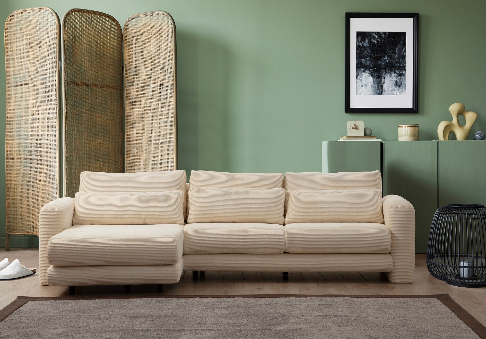 Modern sofa chaise longue left cream 0