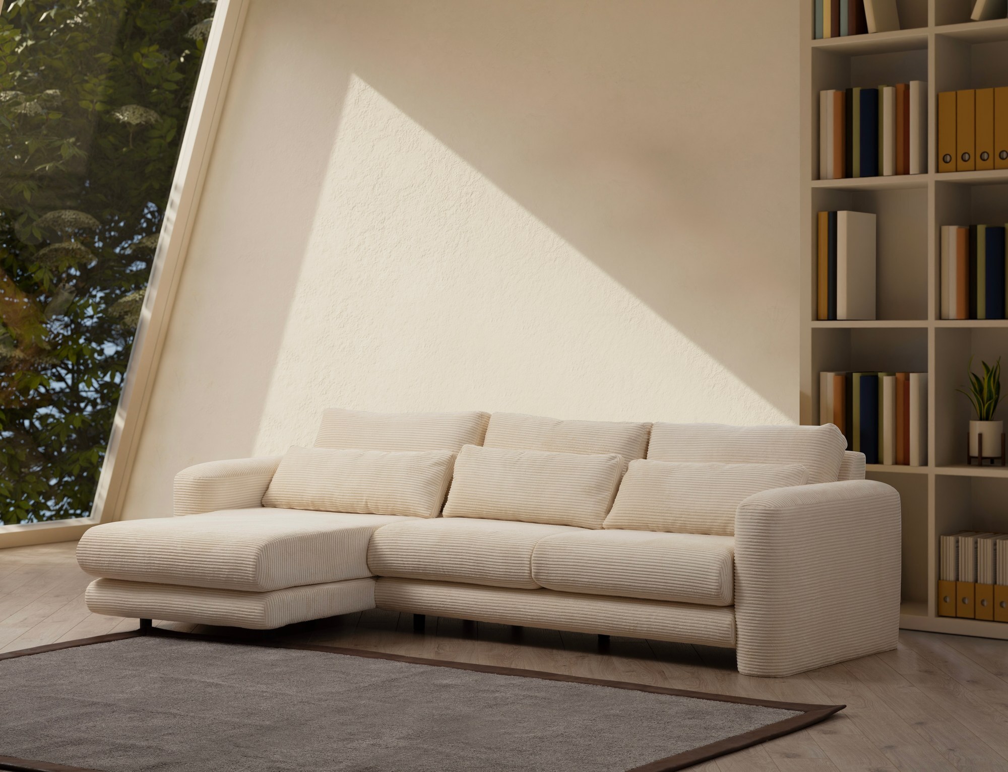 Modern sofa chaise longue left cream 1
