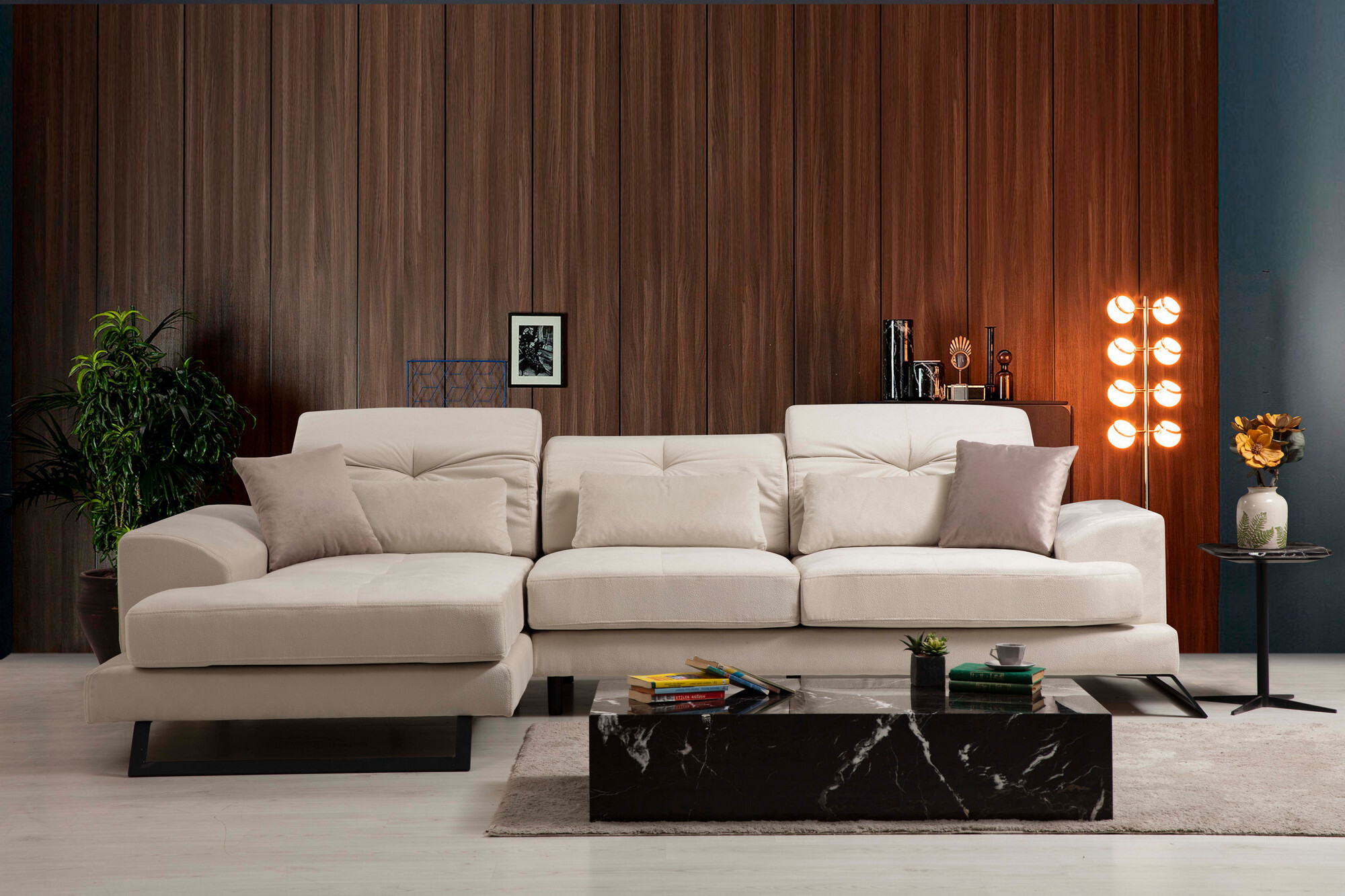 Modern sofa chaise lounge left ecru 0