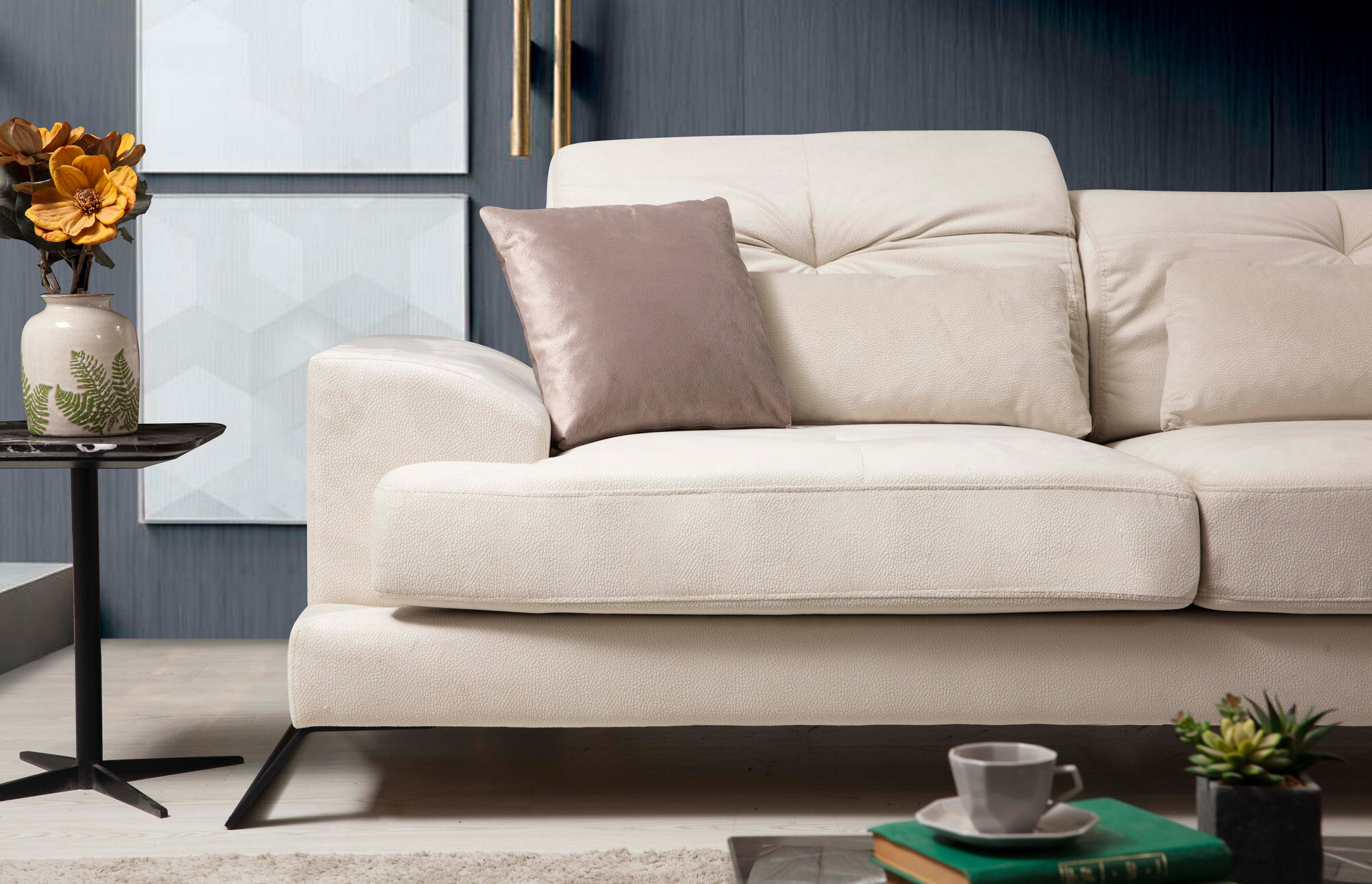 Modern sofa chaise lounge left ecru 2