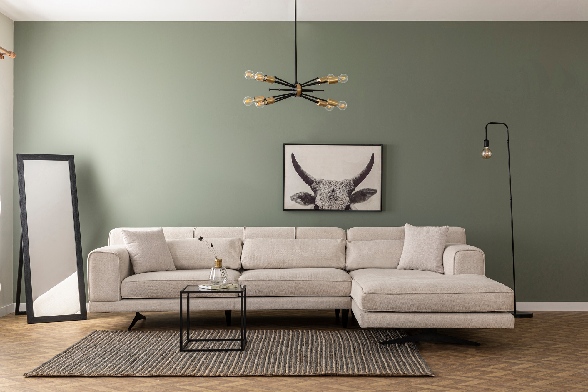 Divano moderno récamiere destra beige 0