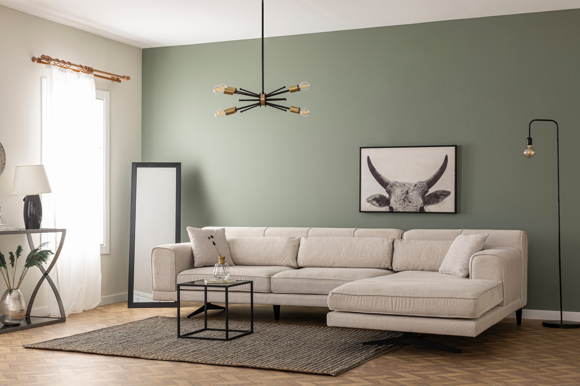 Modern sofa chaise lounge Right Beige 1