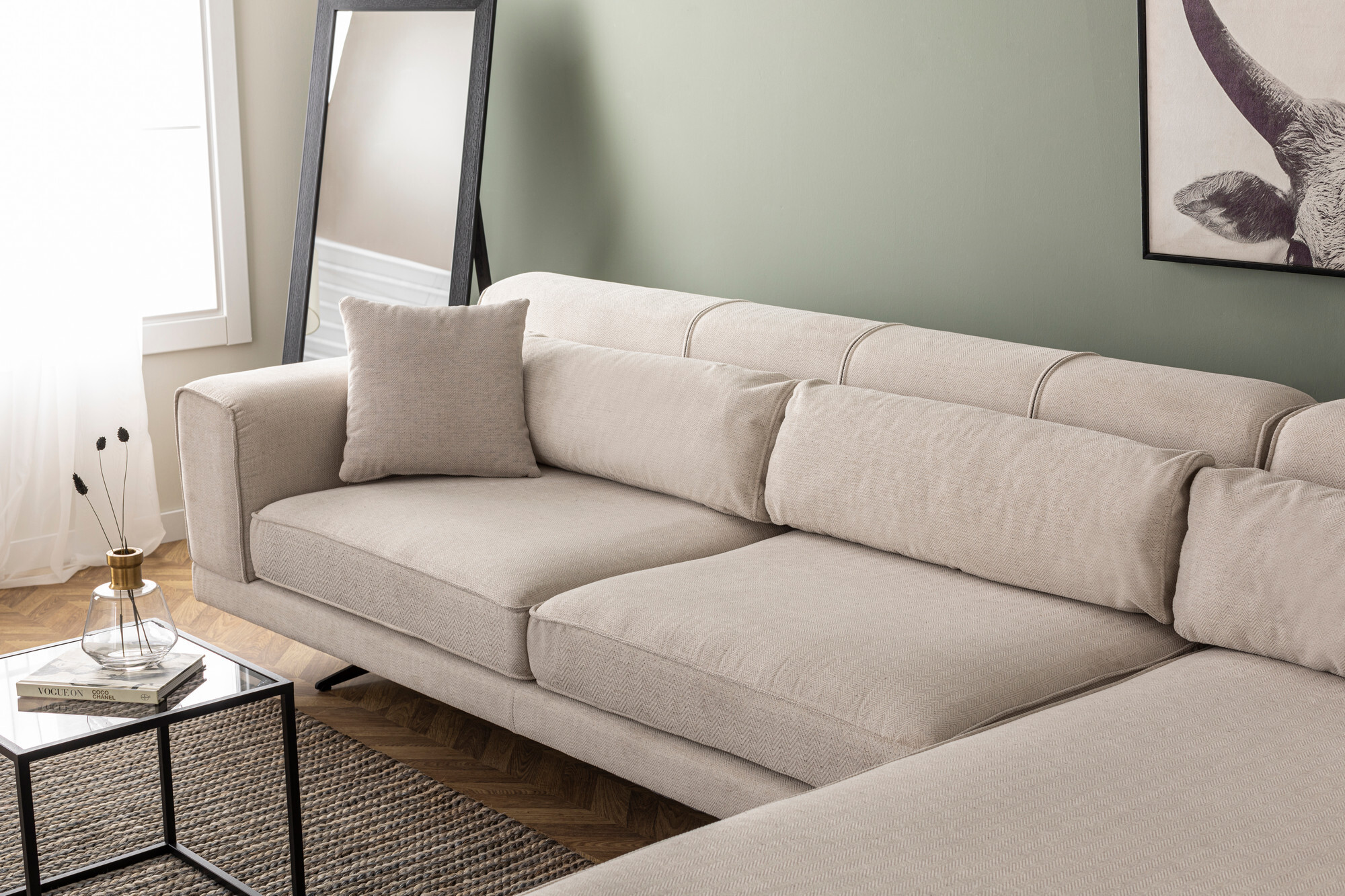 Modern sofa chaise lounge Right Beige 2