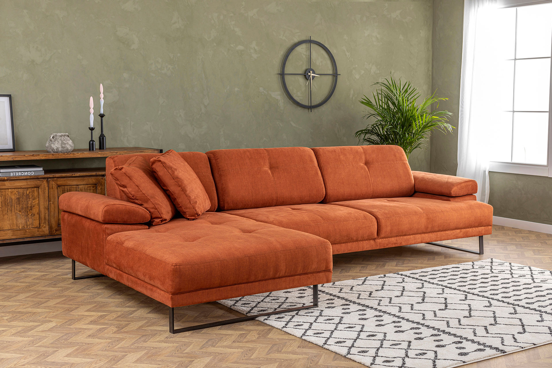 Modern sofa chaise lounge left small orange 1