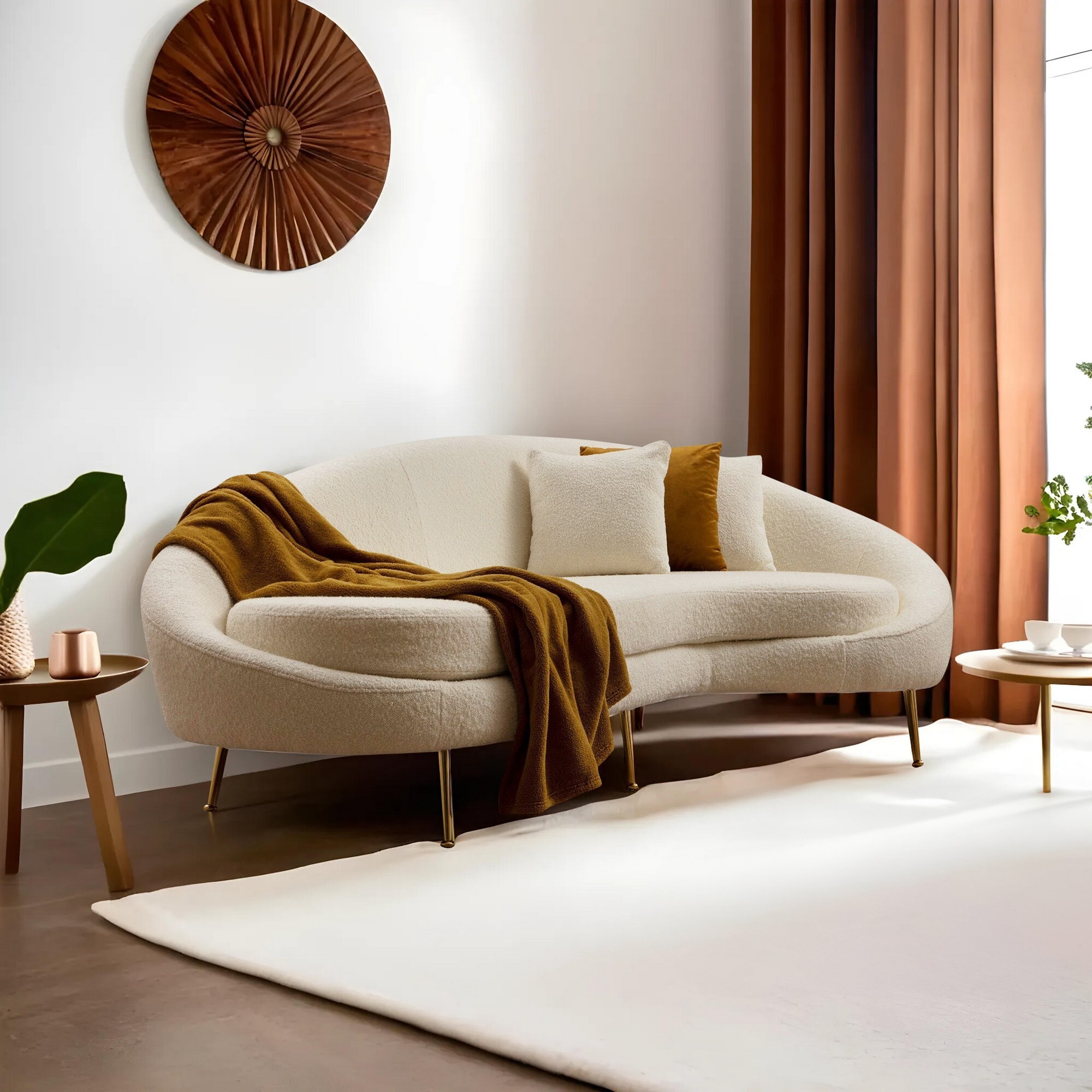 Modern Sofa 3-seater Bouclé Cream 0
