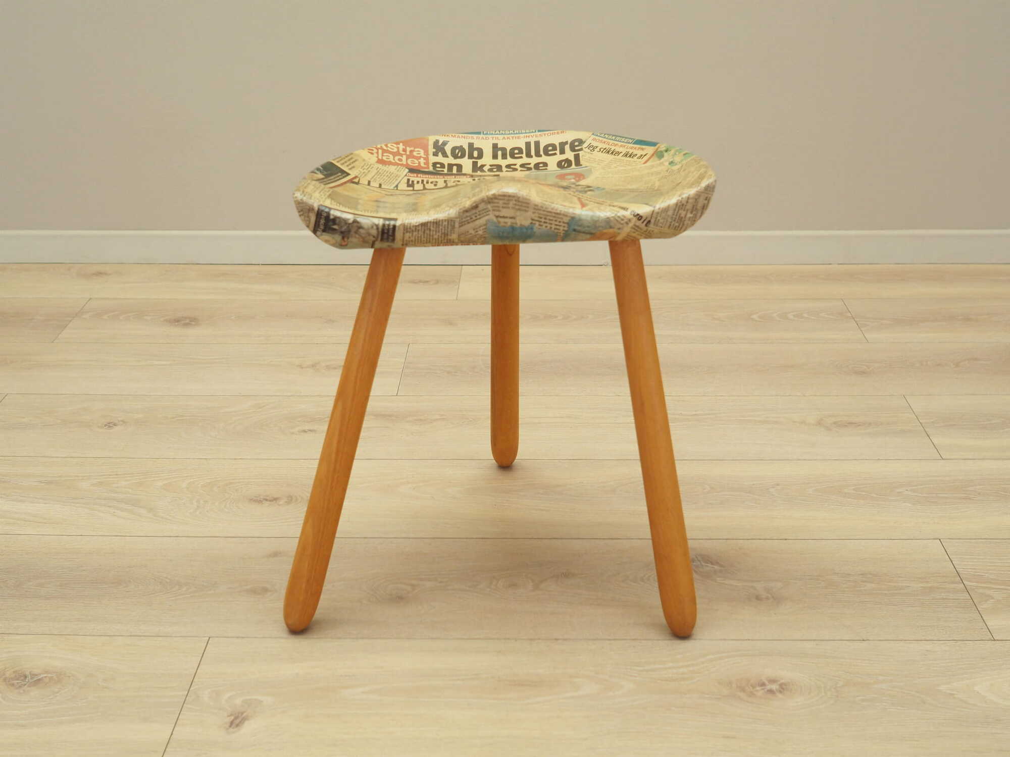 Vintage stool wood brown 1950s 3