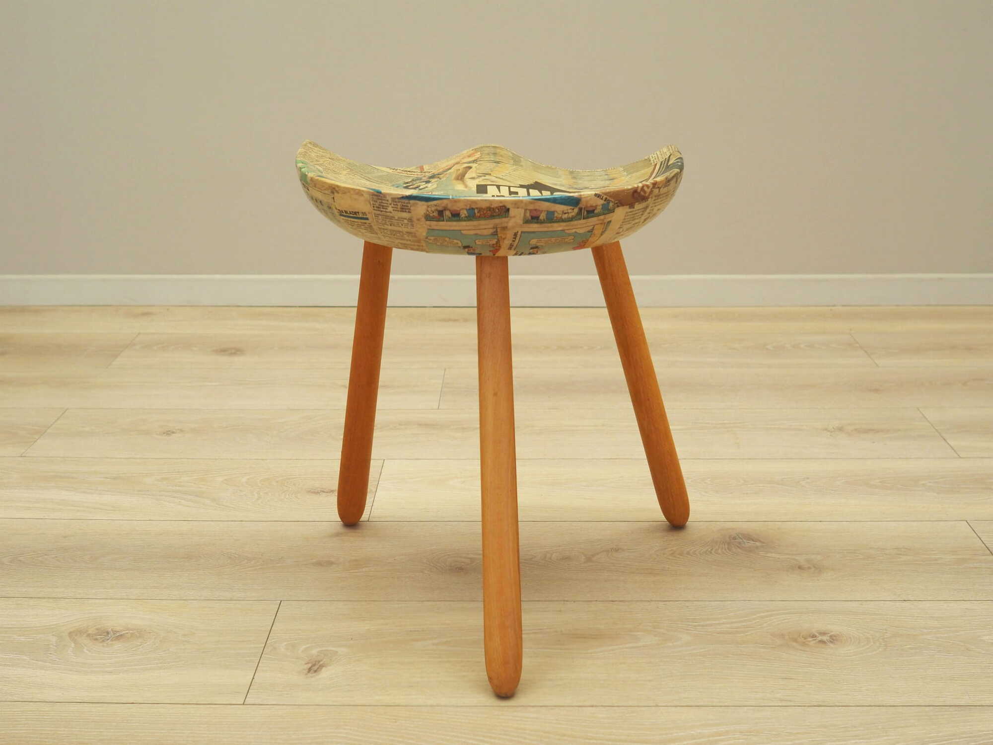 Vintage stool wood brown 1950s 5