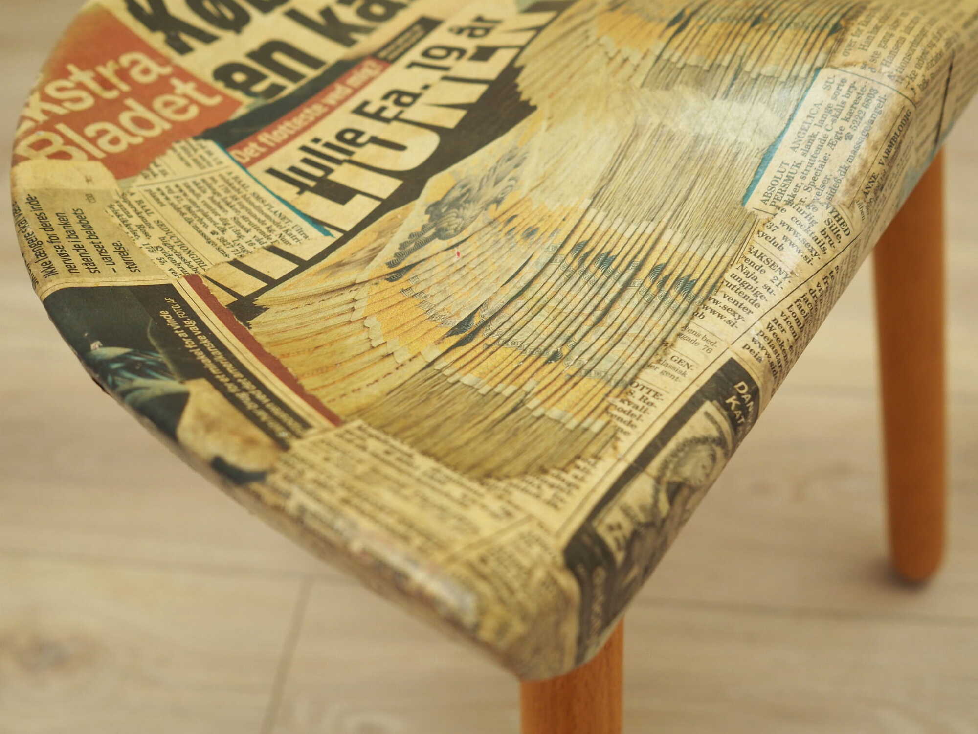 Vintage stool wood brown 1950s 9