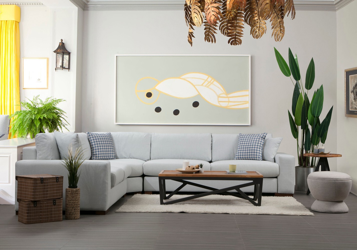 Modern corner sofa light grey 2