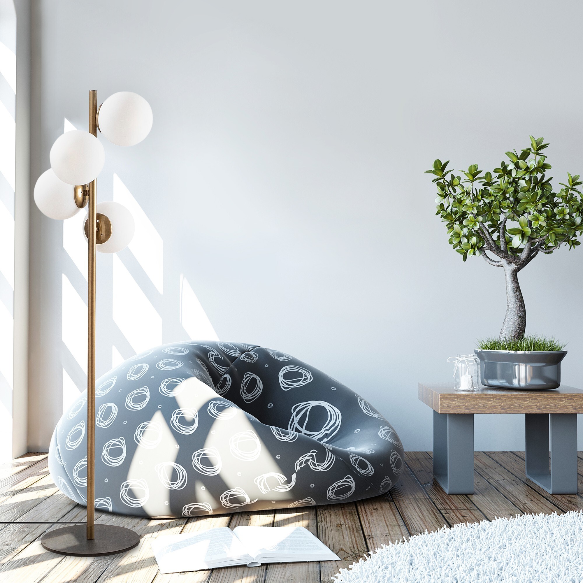 Floor lamp 4 glass spheres Metal Gold 130cm 0