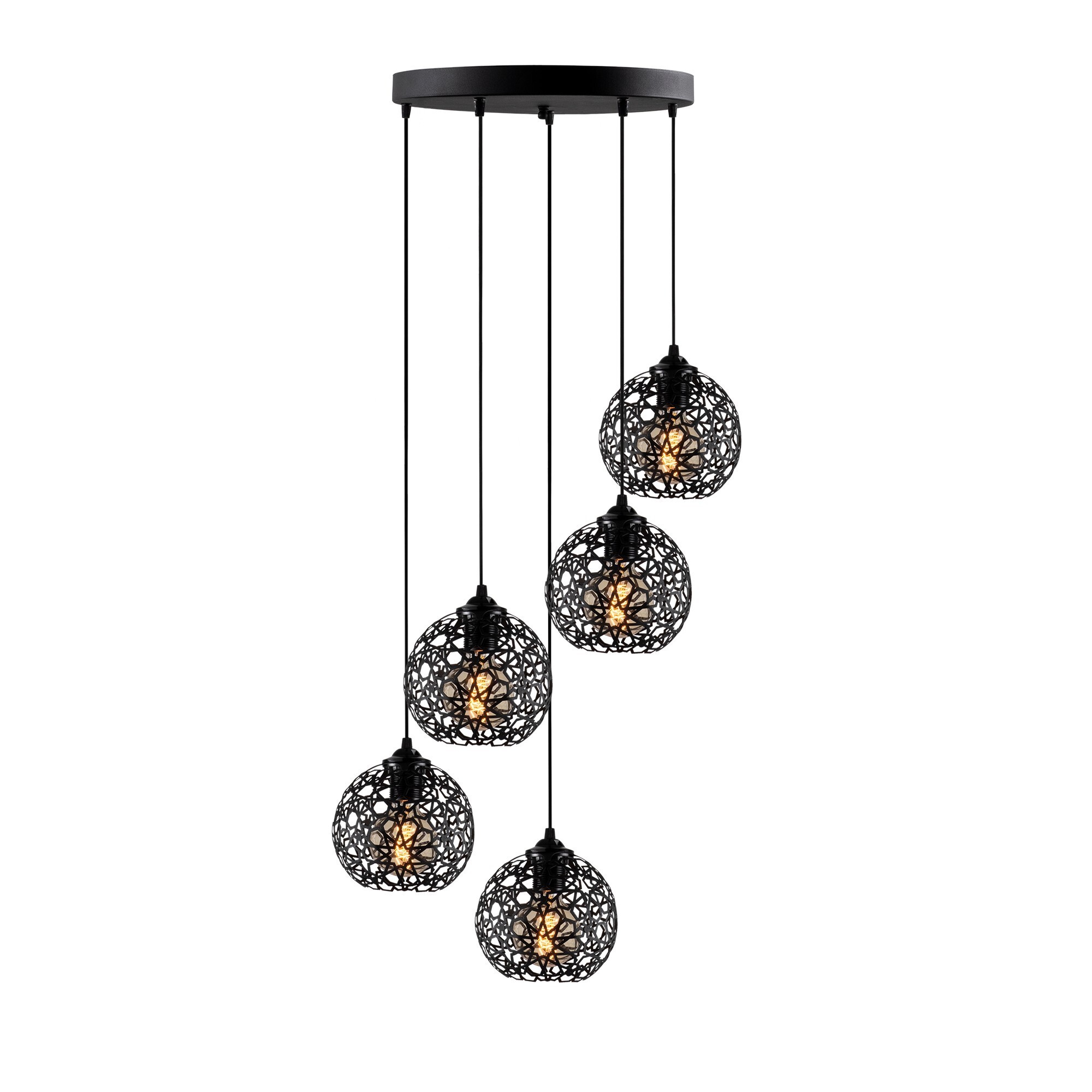 Pendant lamp with 5 elements Black Metal 1