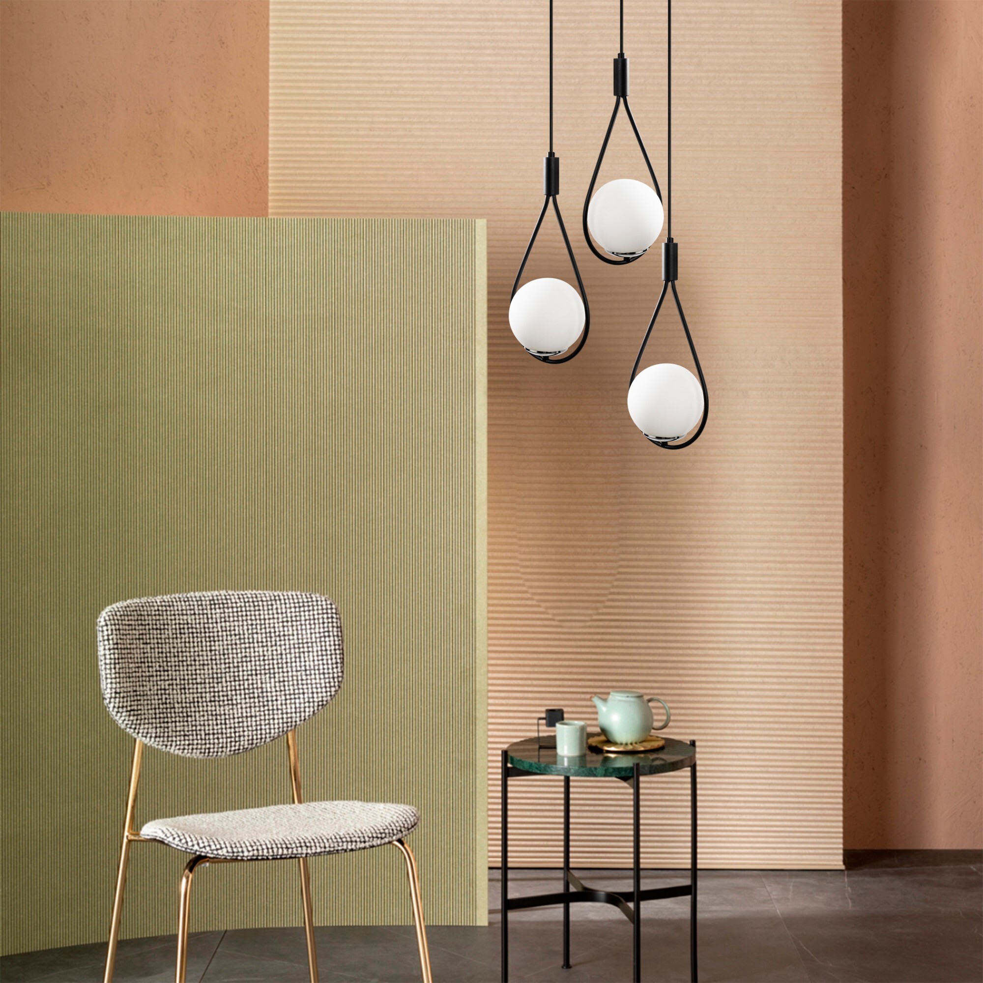 Pendant lamp with 3 elements metal Black 0