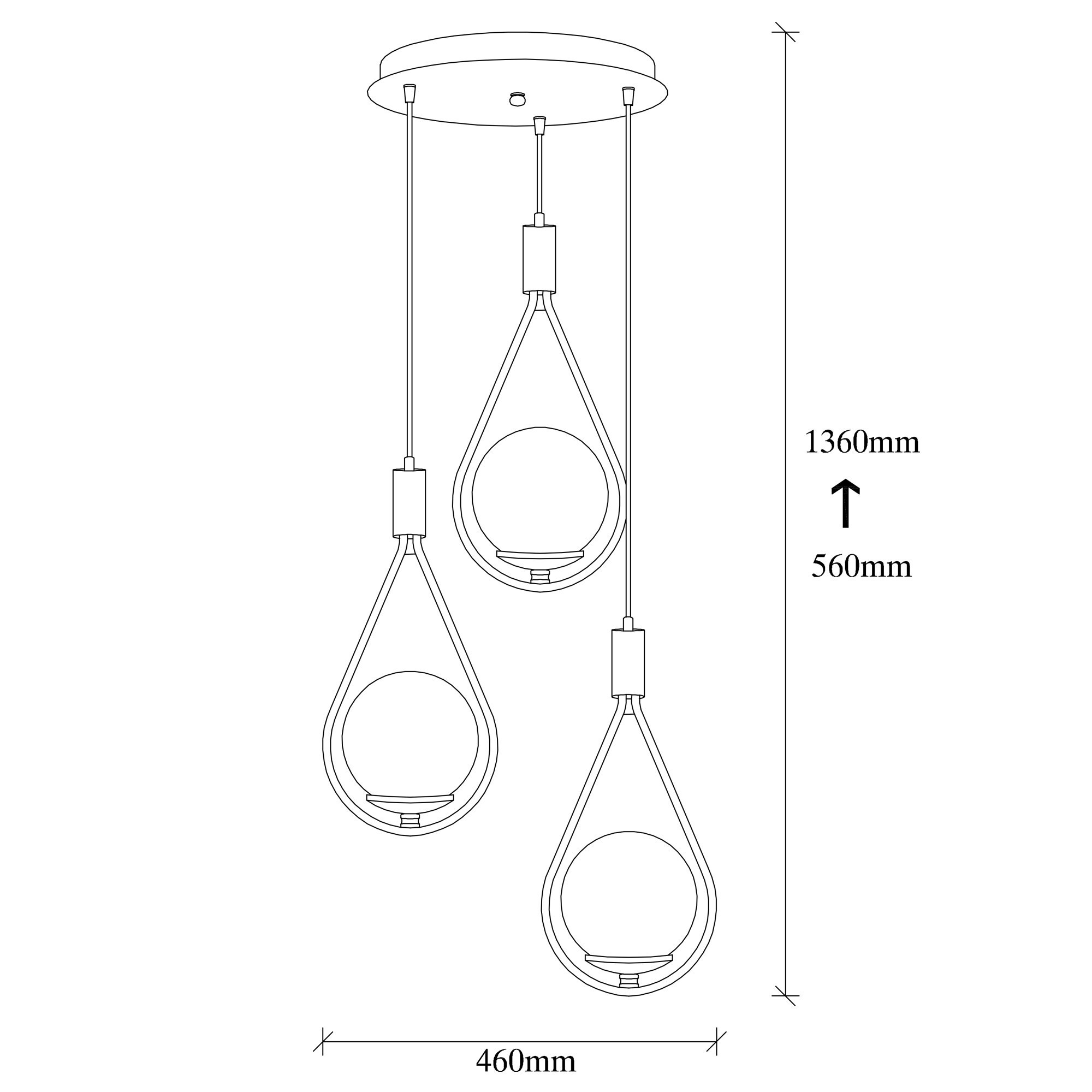Lampada a sospensione con 3 elementi metallo nero 4