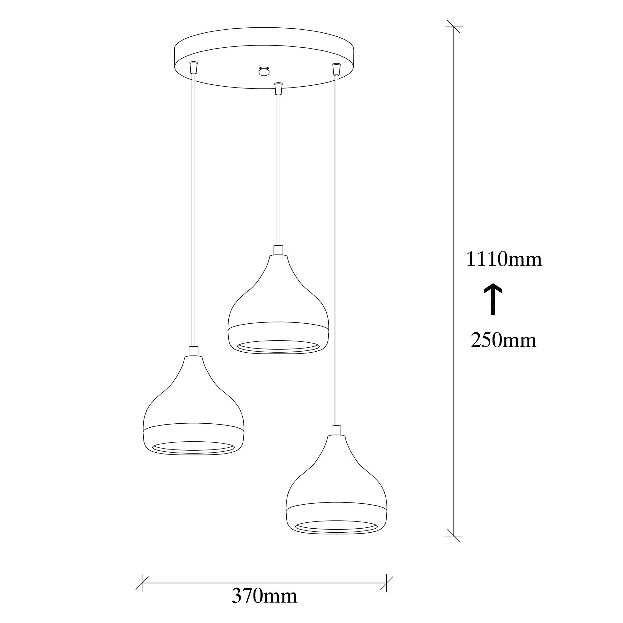Pendant lamp 3 elements Metal Black Copper 6