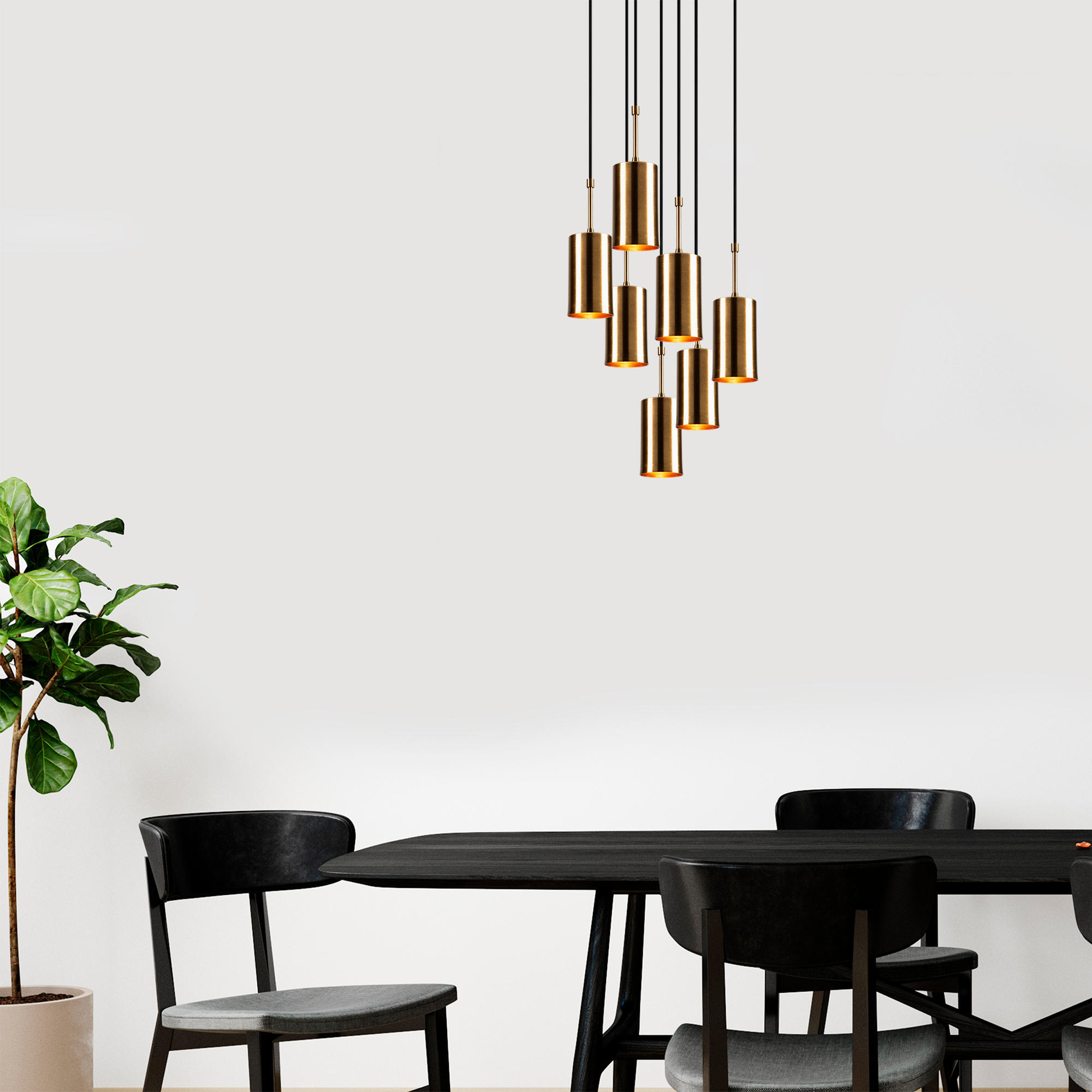 Pendant lamp 7 elements Height adjustable Metal Gold 1