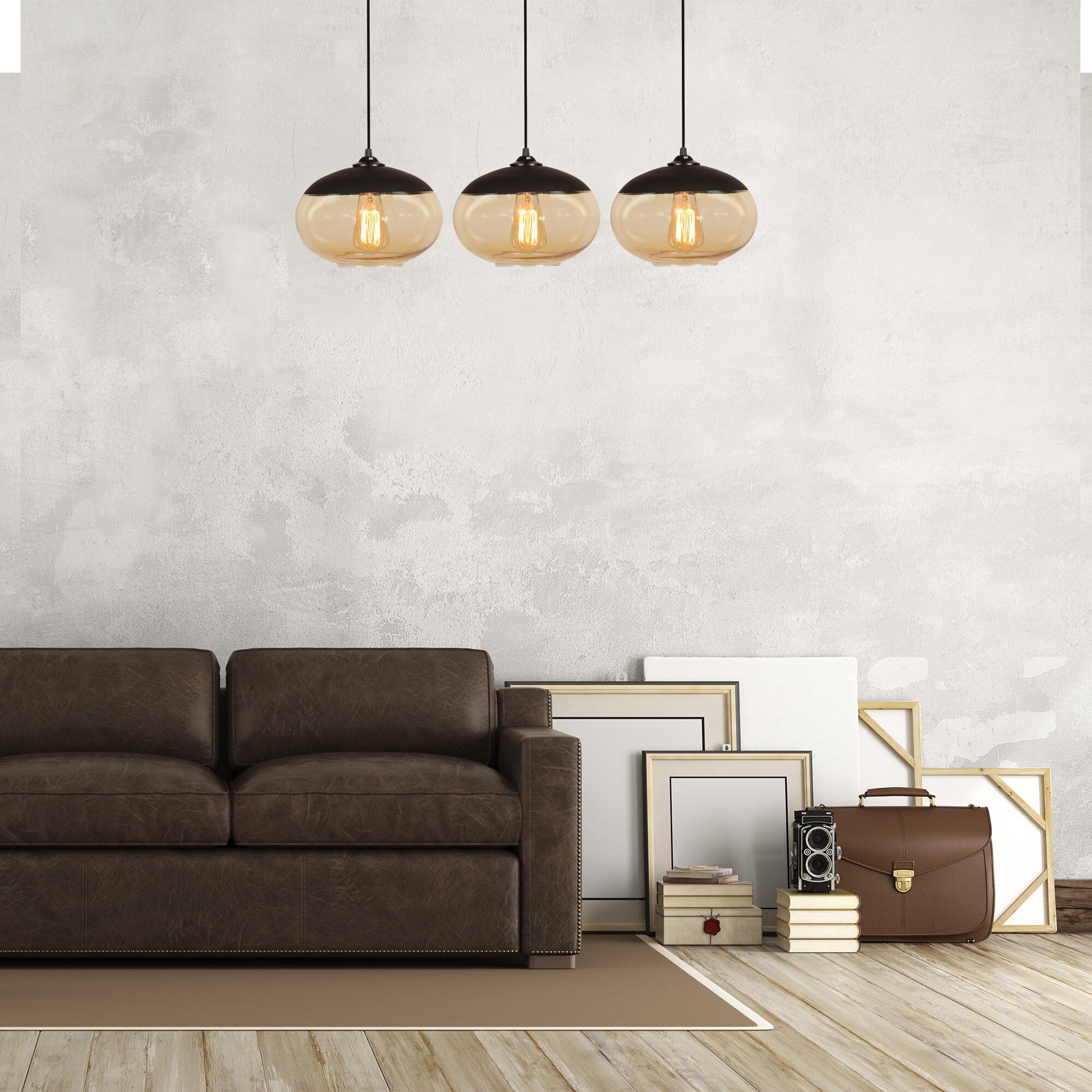Industrial pendant lamp 3 elements metal honey 0