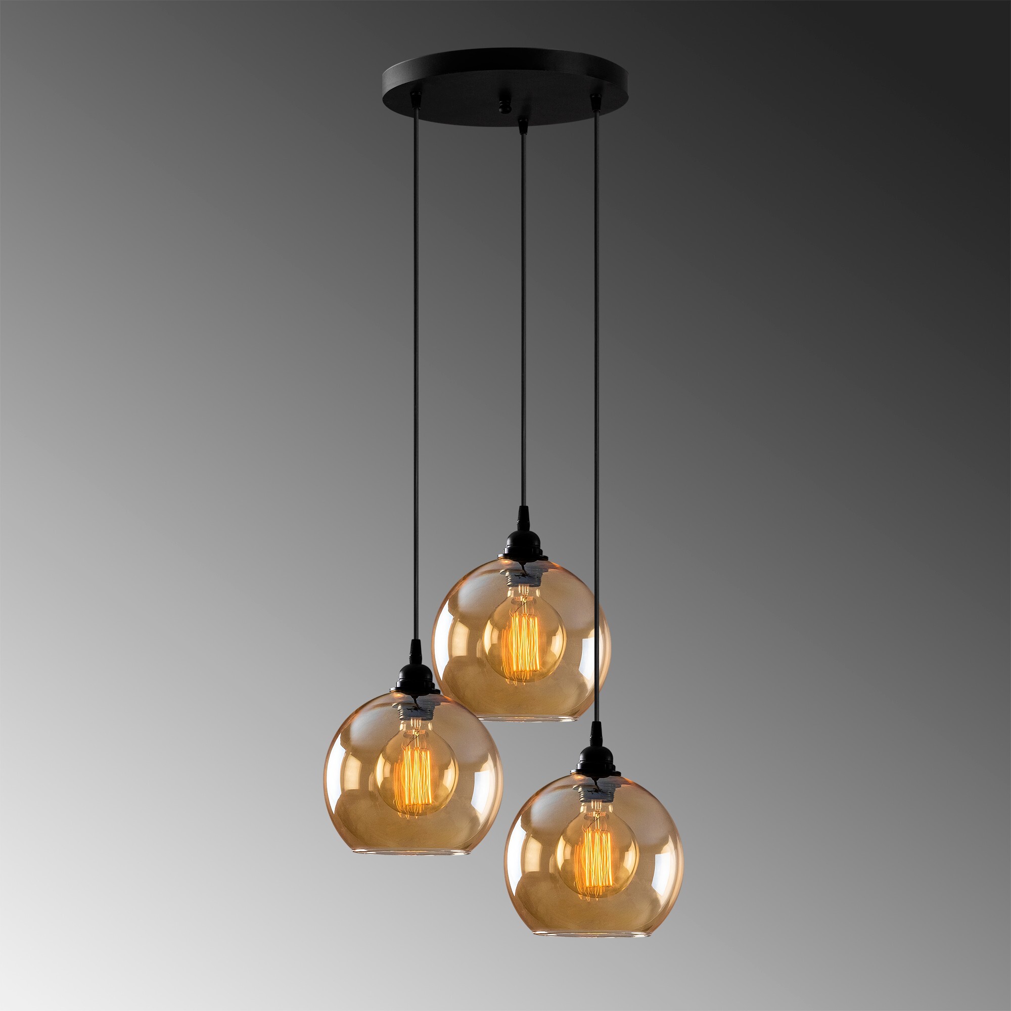 Hanging lamp 3 elements metal black gold 4