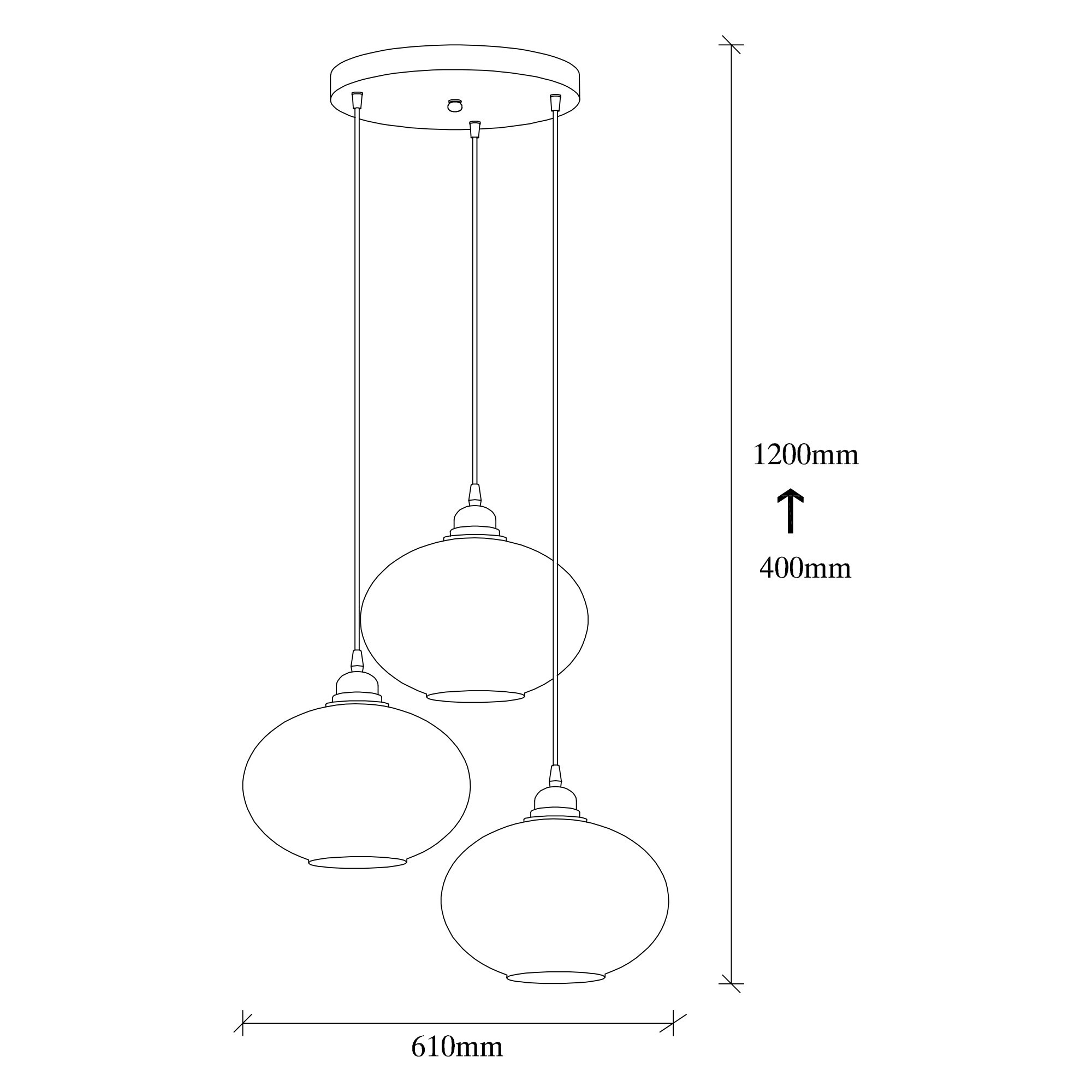 Pendant lamp 3 elements metal smoke-colored 9