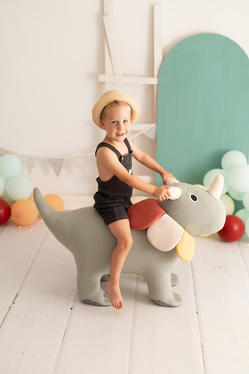 Dino Stuffed Animal Cotton Green White 0