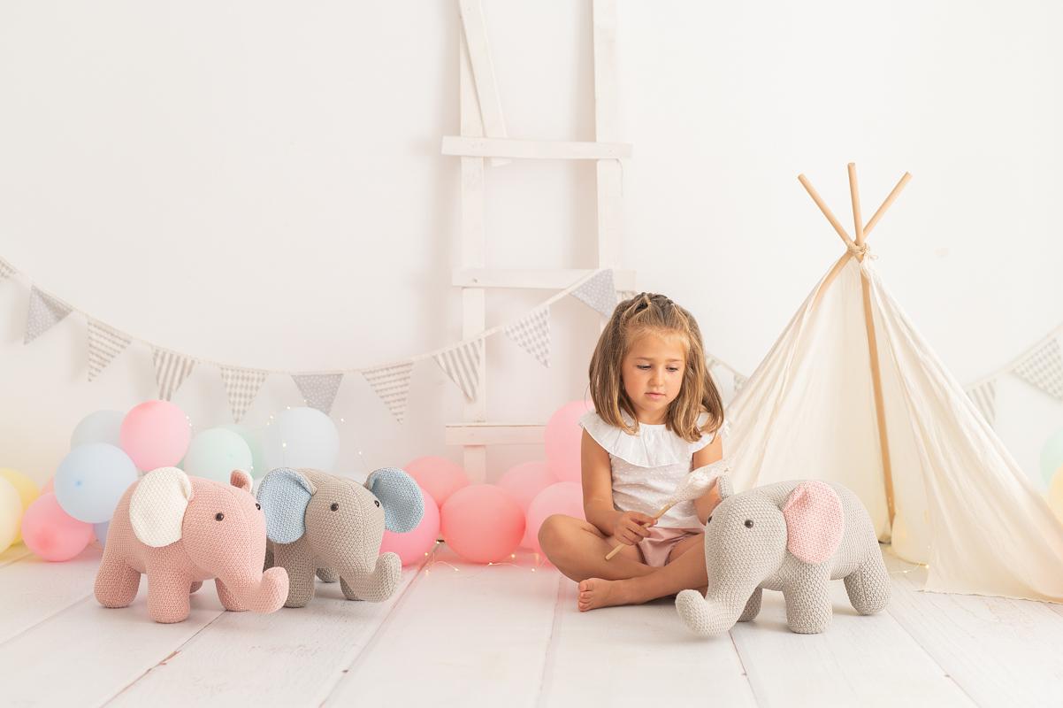 Elephant stuffed animal cotton gray pink 1