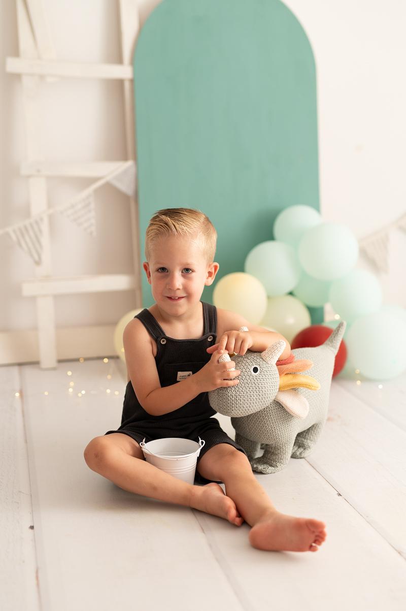 Dino Stuffed Animal Cotton Green White 1